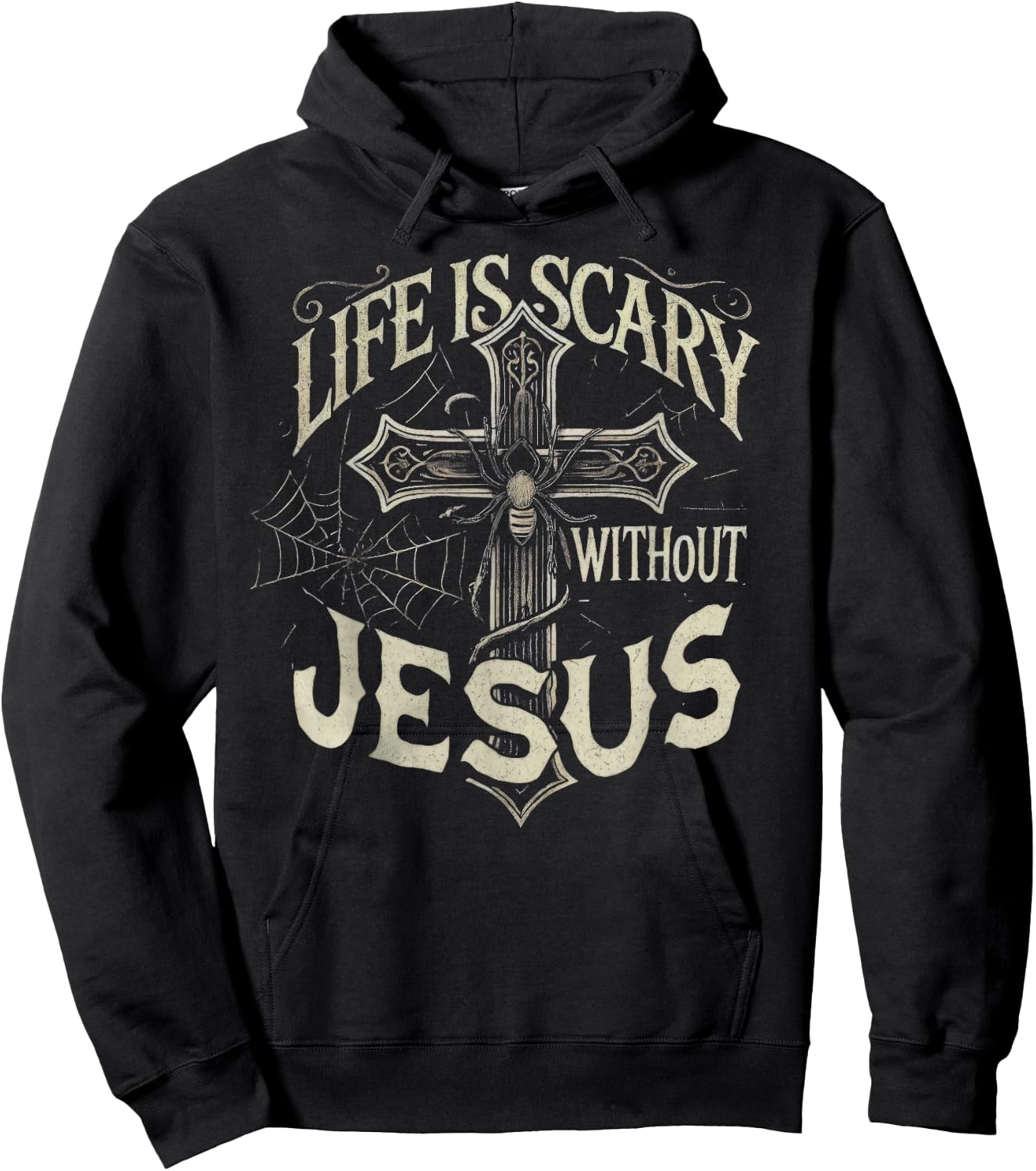 Life Is Scary Without Jesus Cross Christian Halloween Hoodie - Hoodie | Black
