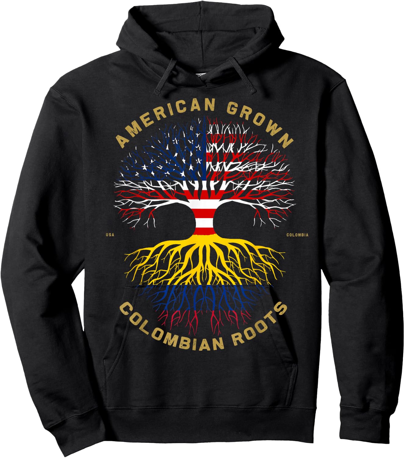 American Grown with Colombian Roots Tree USA Flag Gifts Hoodie - Hoodie | Black