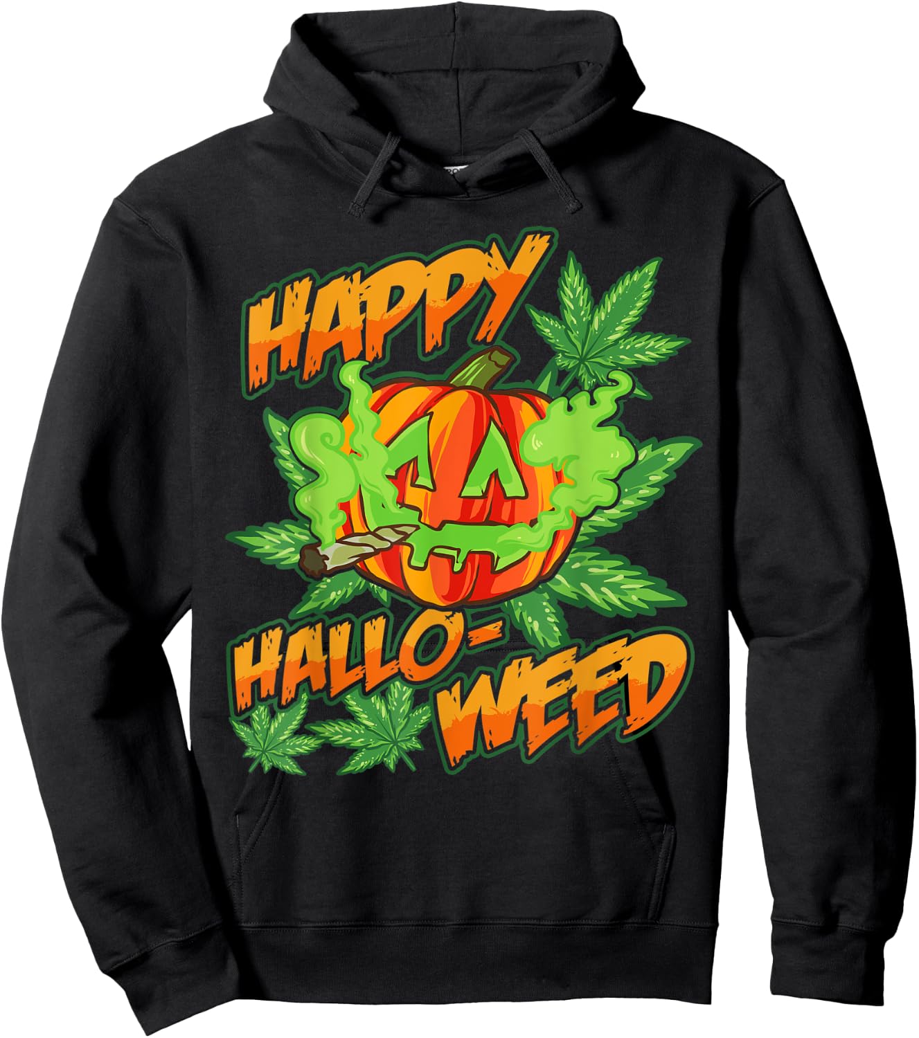 Happy Hallo-Weed Marijuana Pumpkin Smoking Joint Weed Pot Hoodie - Hoodie | Black