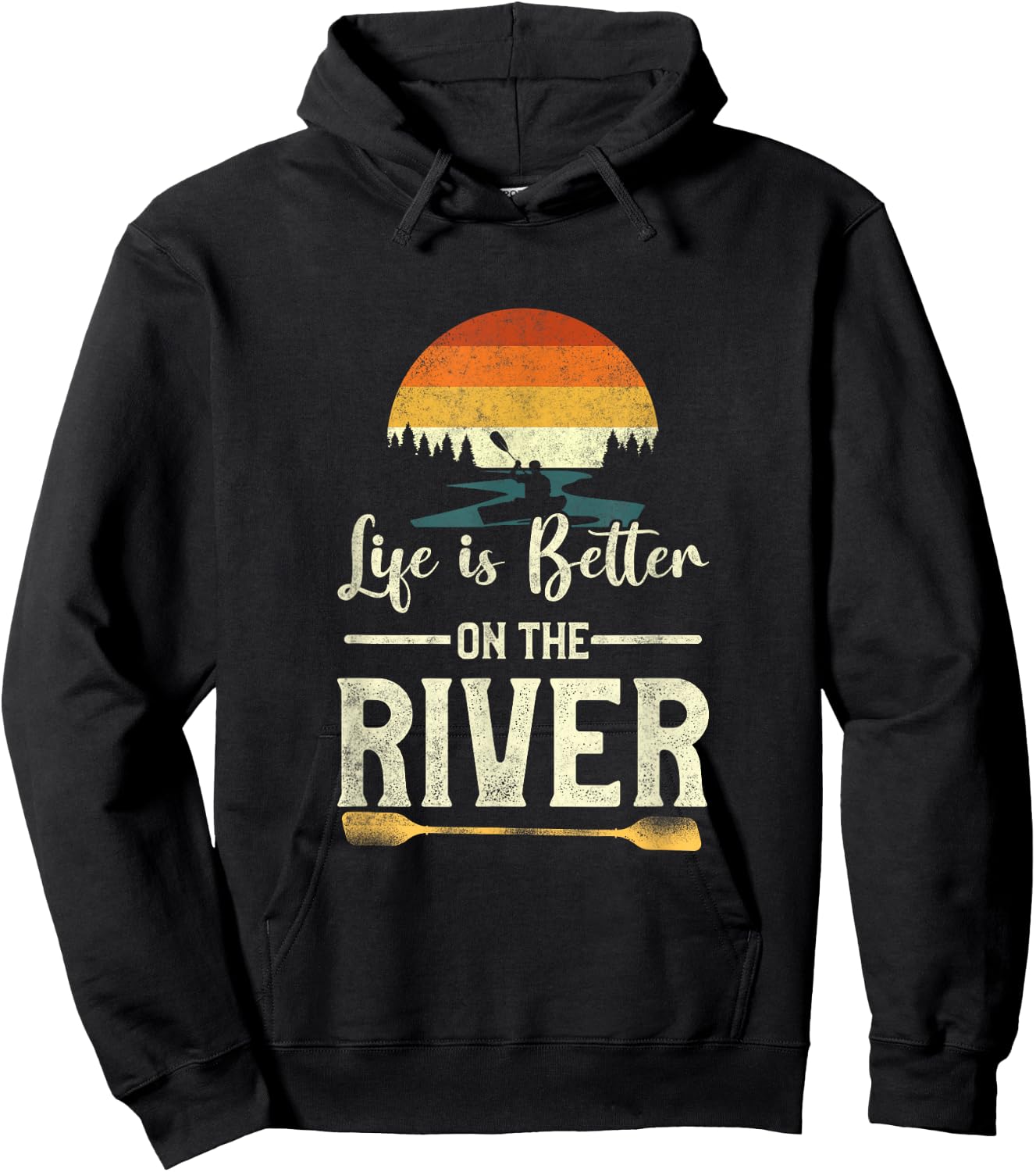 Retro Kayaking Life Is Better On The River Hoodie - Hoodie | Black