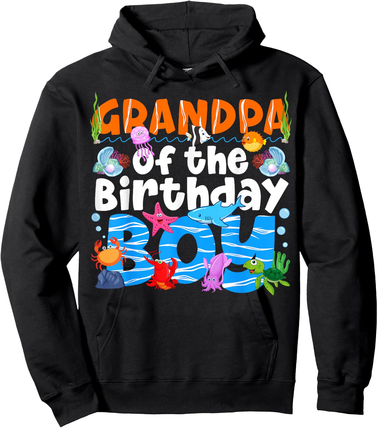 Grandpa Under Sea Birthday Party Ocean Sea Animals Themed Hoodie - Hoodie | Black