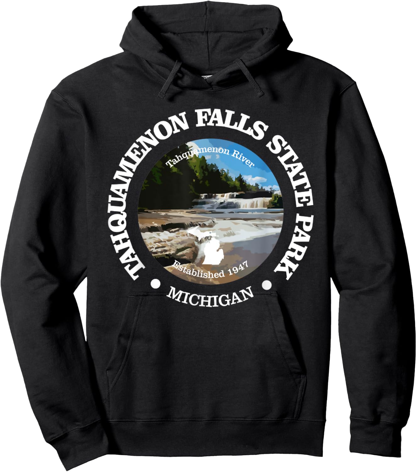 Tahquamenon Falls State Park Funny Michigan 1947 River Hoodie - Hoodie | Black