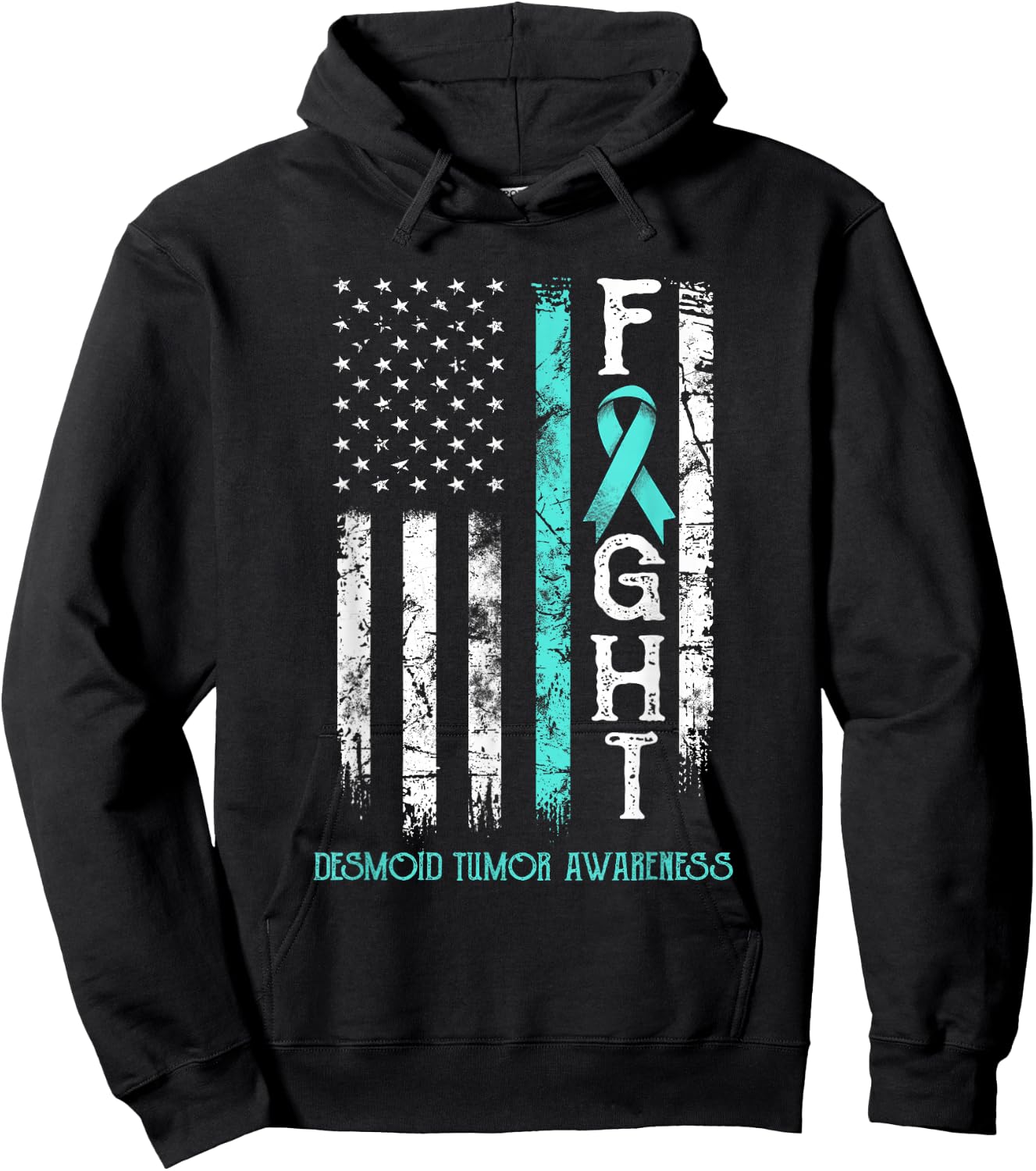 Desmoid Tumor Warrior US Flag Hoodie - Hoodie | Black