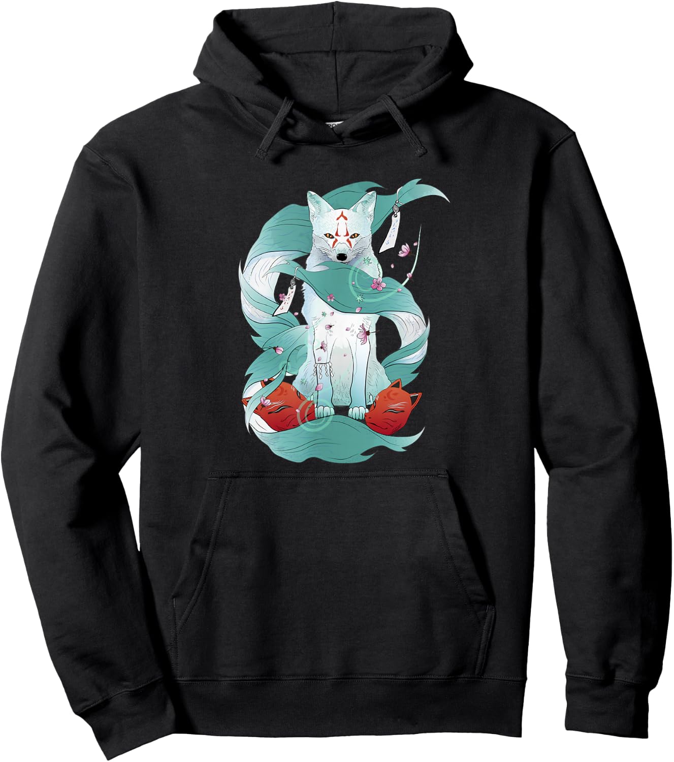 Nine-Tailed Fox Kitsune Japanese Kami Inari Fox Spirit Yokai Hoodie - Hoodie | Black