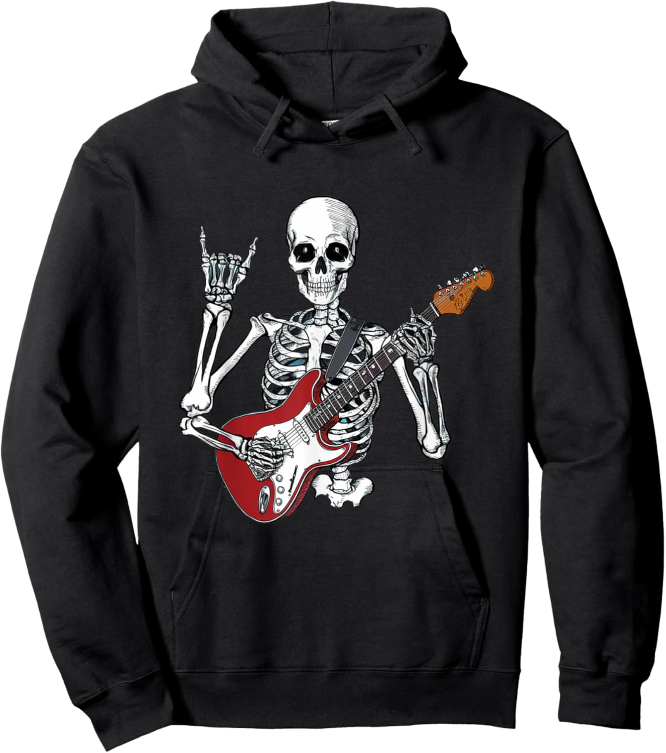 Rock On Skeleton Guitarist Funny Art Design Hoodie - Hoodie | Black