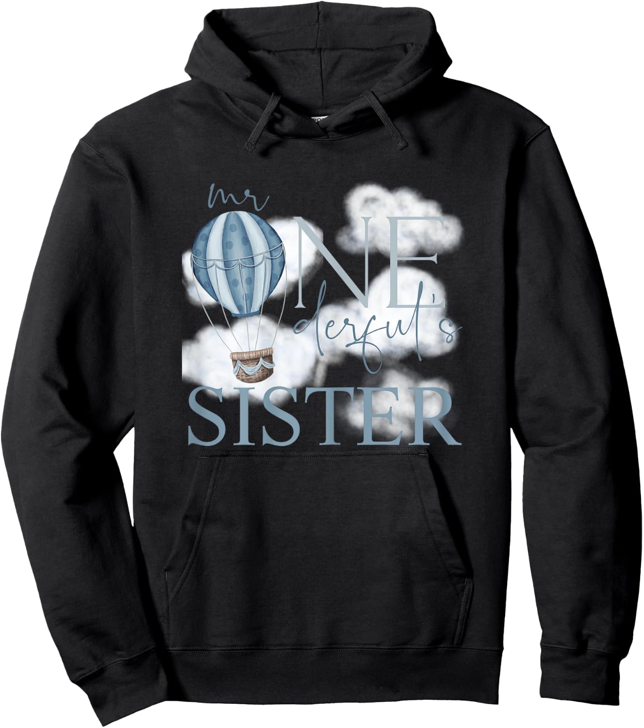 Sister of Mr Onederful Hot Air Balloon Blue 1st Birthday Boy Hoodie - Hoodie | Black