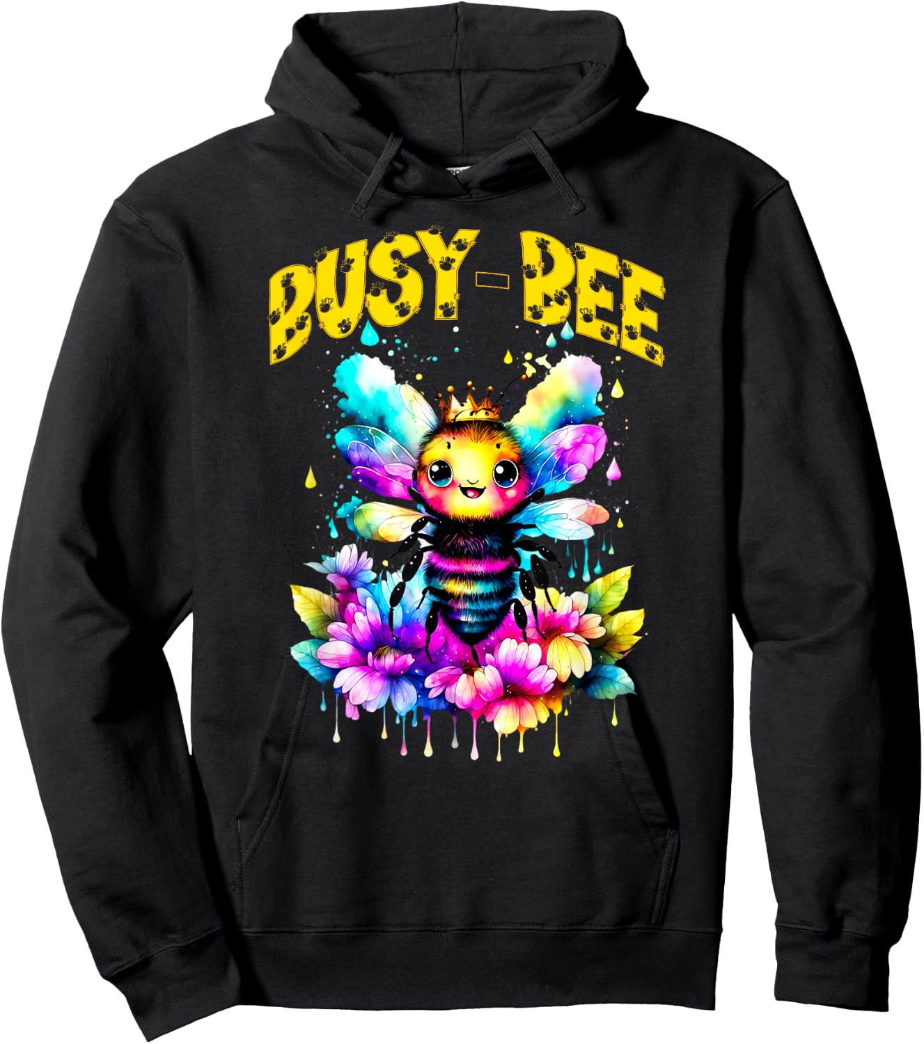 Cute Busy-Bee Cartoon Watercolor Bumble Bee Hoodie - Hoodie | Black
