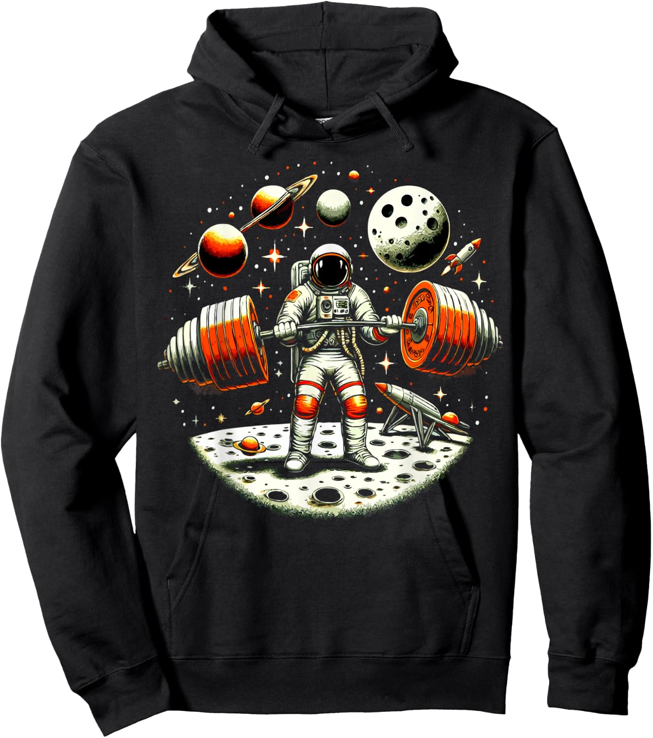 Funny Astronaut Spaceman Weightlifting Fitness Gym Workout Hoodie - Hoodie | Black