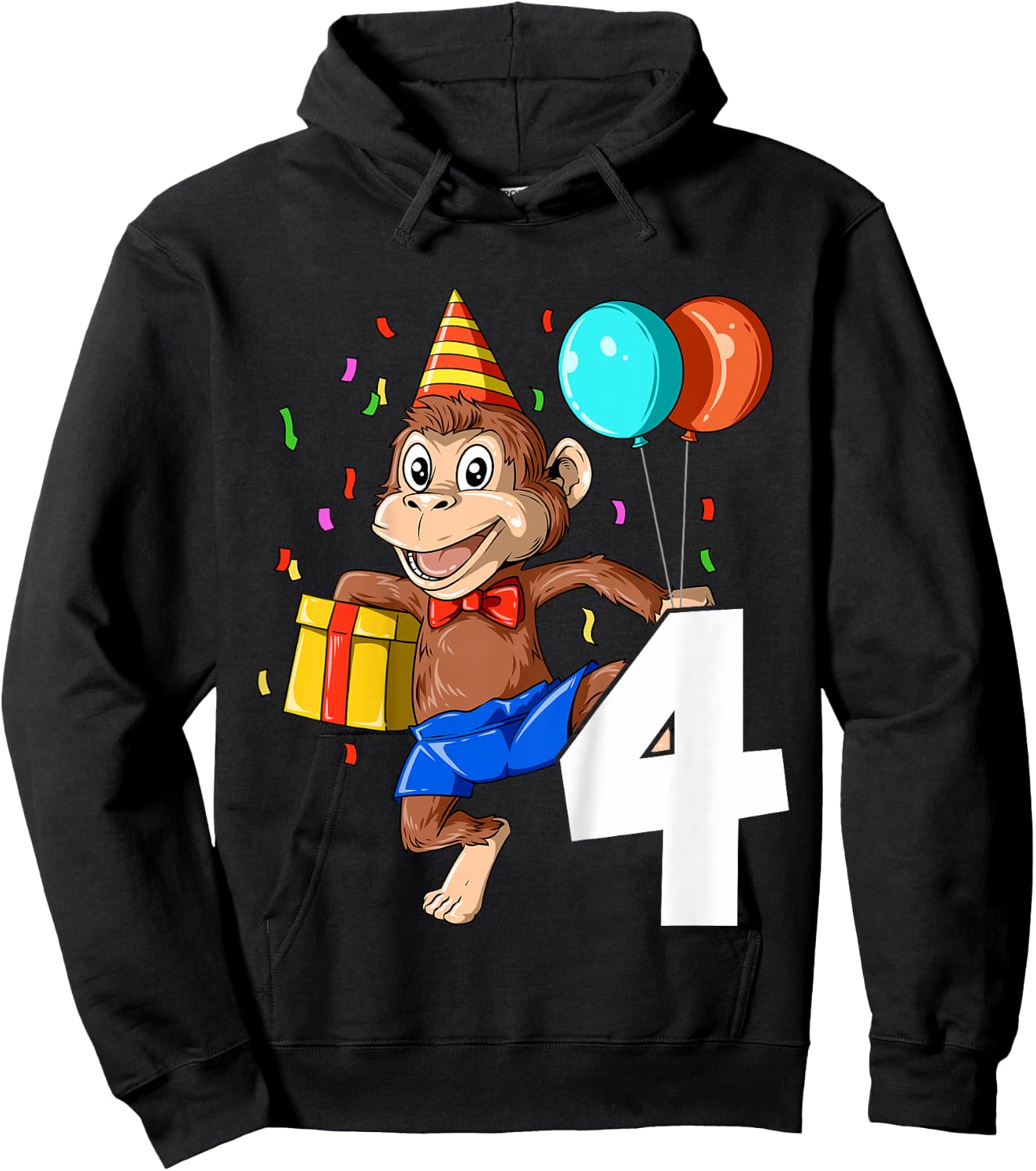 Kids Monkey Birthday 4 Monkey 4th Birthday Outfit Monkey 4 Party Hoodie - Hoodie | Black