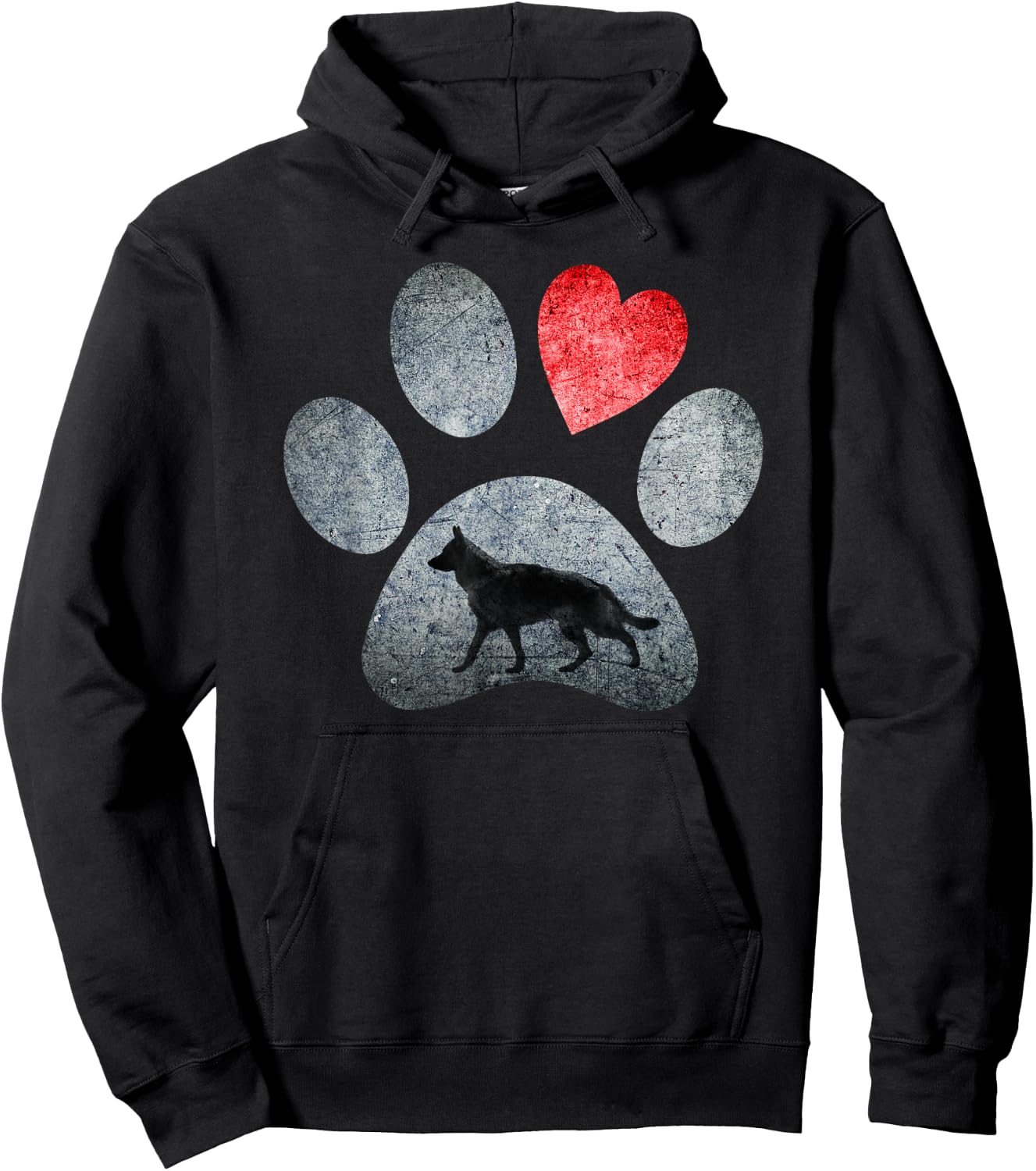 German Shepherd Dog Paws Dog Lover Red Heart Hoodie - Hoodie | Black