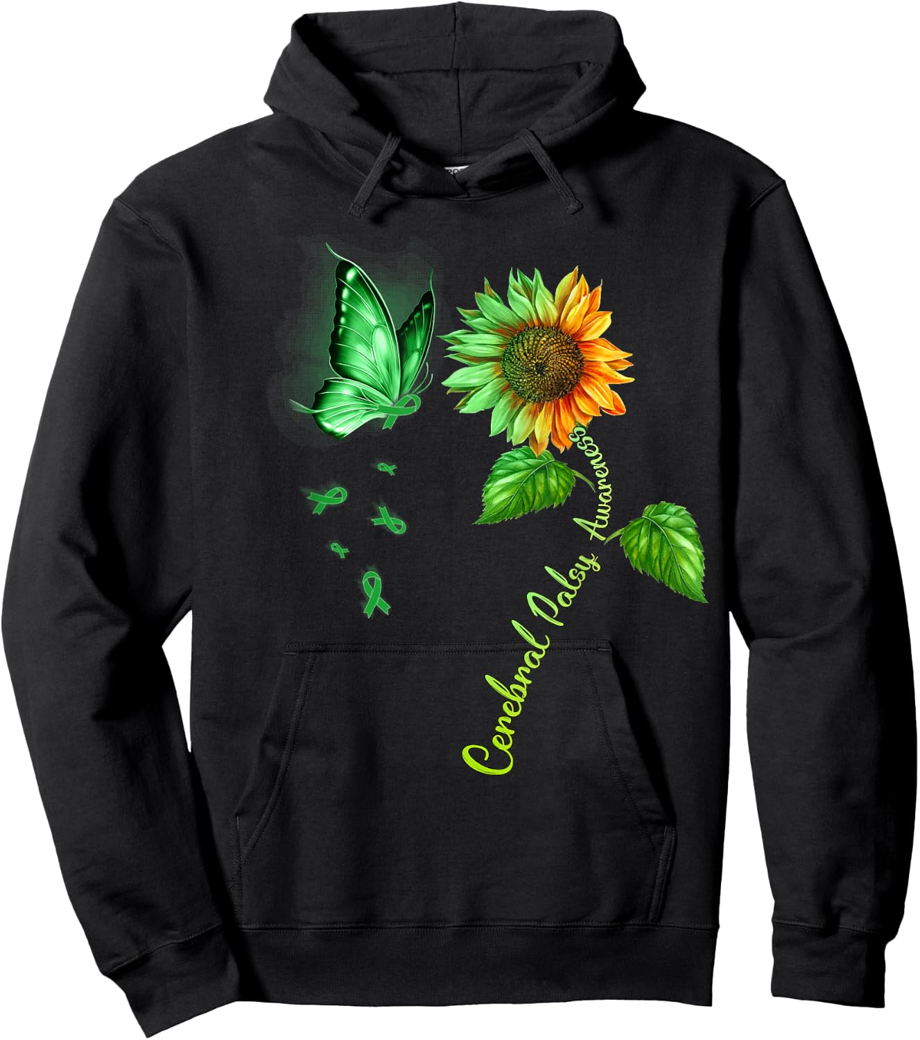 Butterfly Sunflower Cerebral Palsy Awareness Hoodie - Hoodie | Black