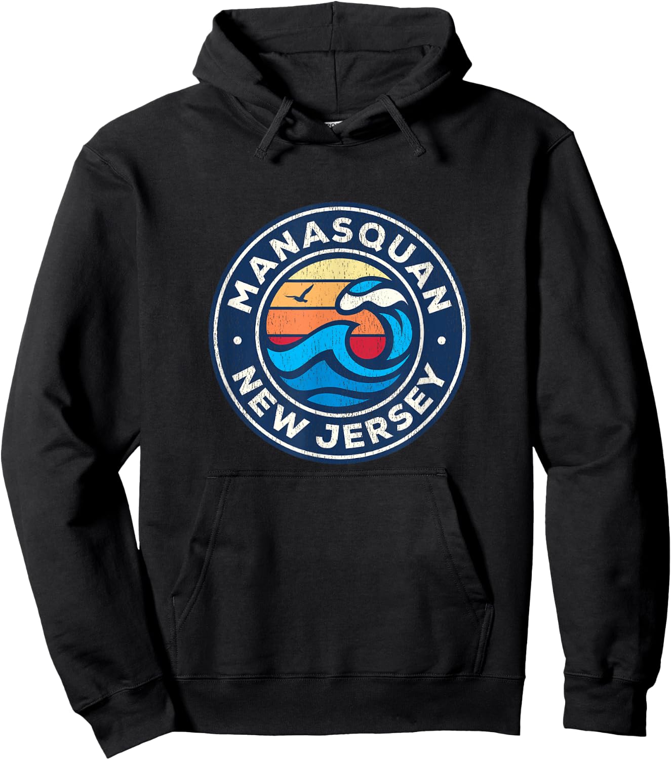 Manasquan New Jersey NJ Vintage Nautical Waves Design Hoodie - Hoodie | Black