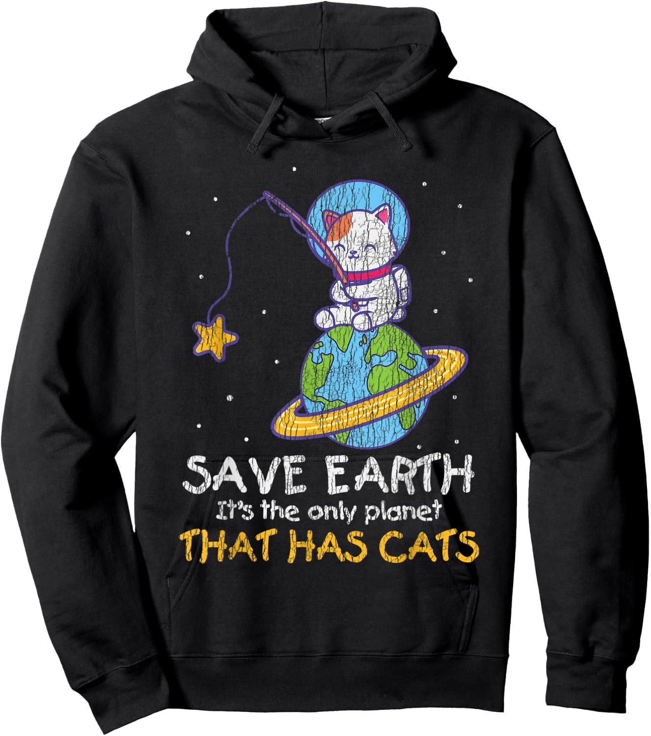 Vintage Save Earth That Has Cat Funny Earth Day Cat Lover Hoodie - Hoodie | Black