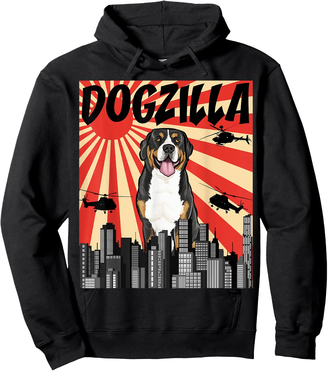 Funny Retro Japanese Dogzilla Greater Swiss Mountain Dog Men Women Hoodie - Hoodie | Black