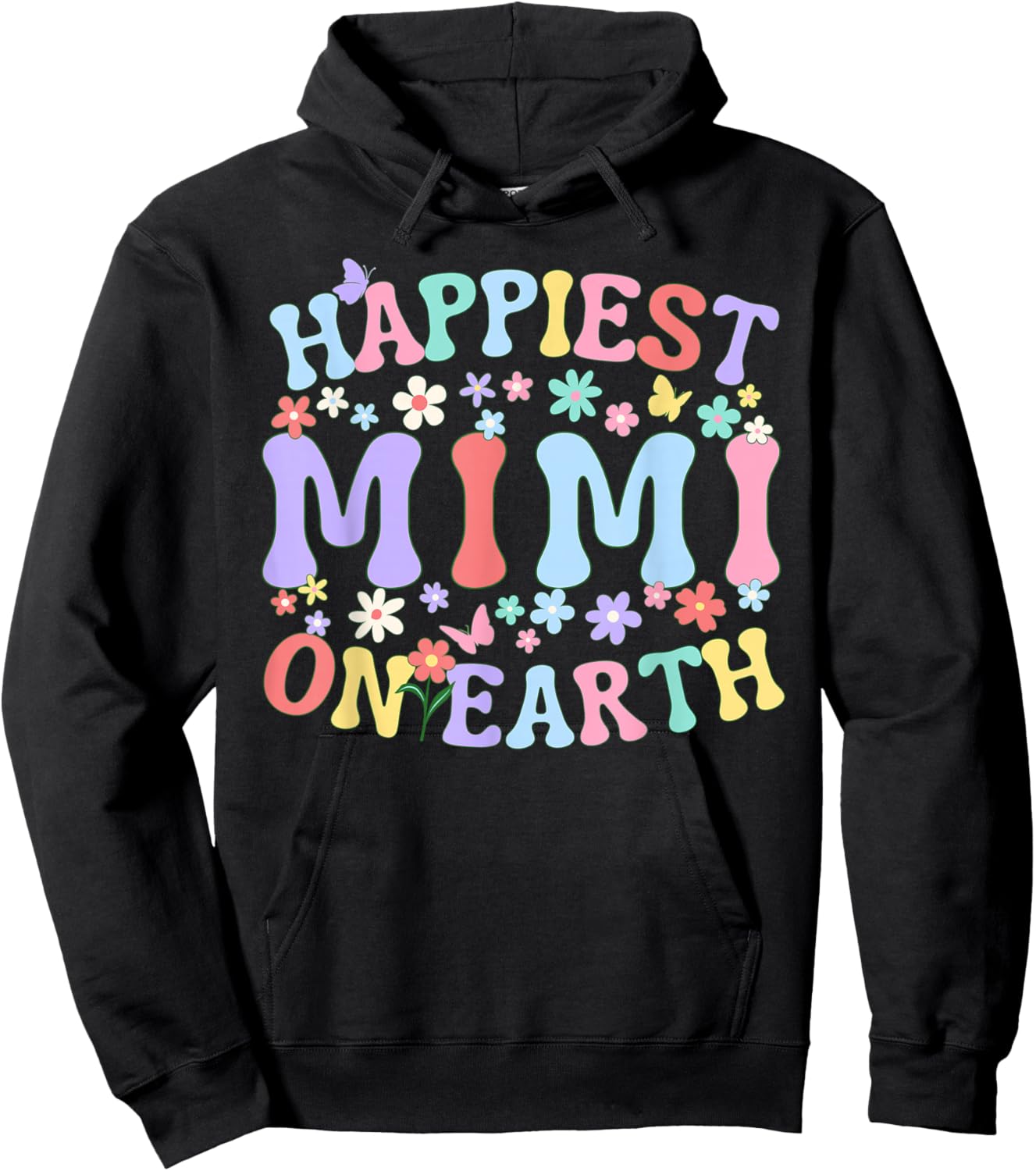 Happiest Mimi On Earth Family Trip Squad Groovy Grandma Hoodie - Hoodie | Black