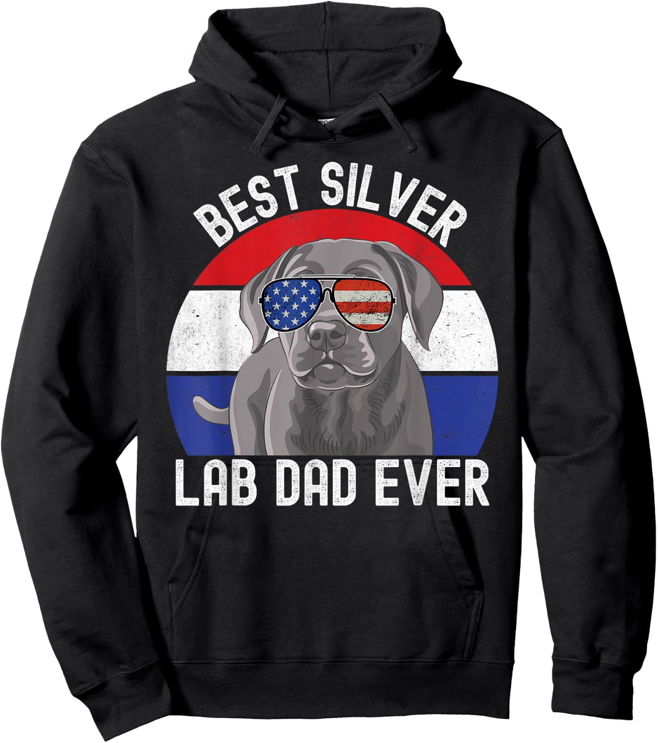 Best Silver Lab Dad Ever Vintage Patriotic American Flag Hoodie - Hoodie | Black