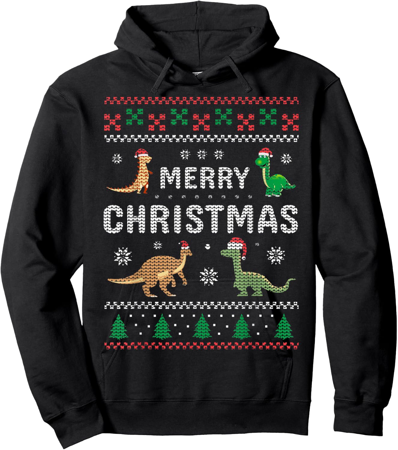 Merry Xmas Holiday Clothing Funny Dinosaur Ugly Christmas Hoodie - Hoodie | Black