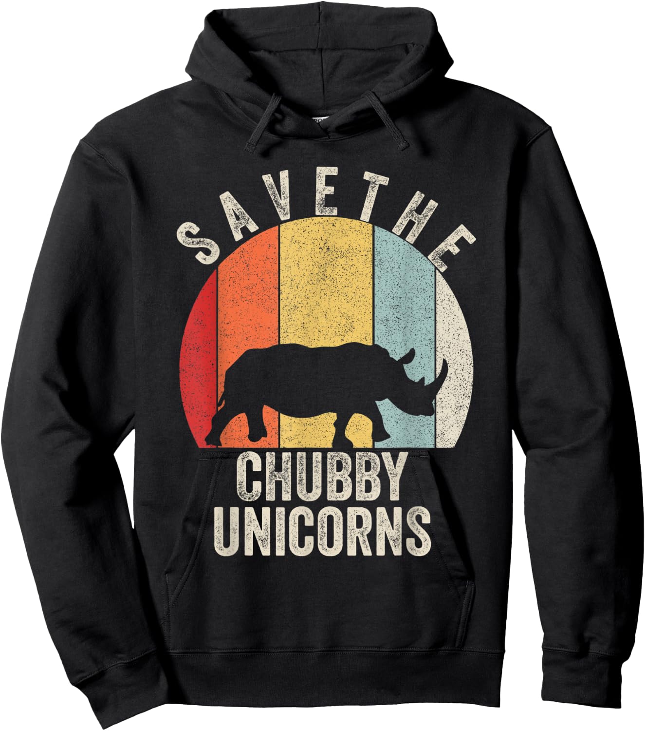 Retro Save The Chubby Unicorn Shirt Gift Funny Animal Rhino Hoodie - Hoodie | Black