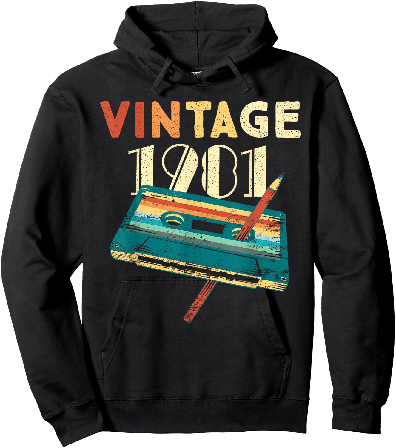 Vintage 1981 Music Cassette 44th Birthday Gifts 44 Years Old Hoodie - Hoodie | Black