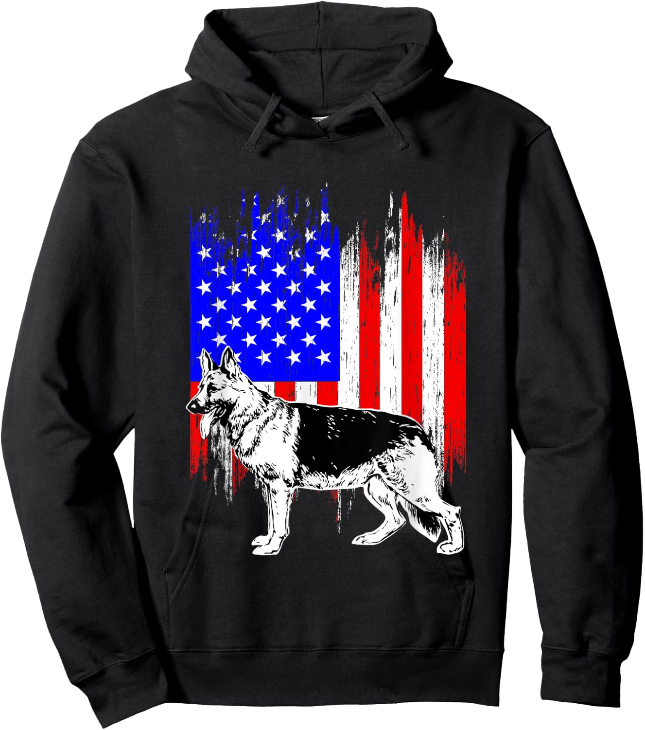 Patriotic German Shepherd American Flag Dog Lover Gift Hoodie - Hoodie | Black
