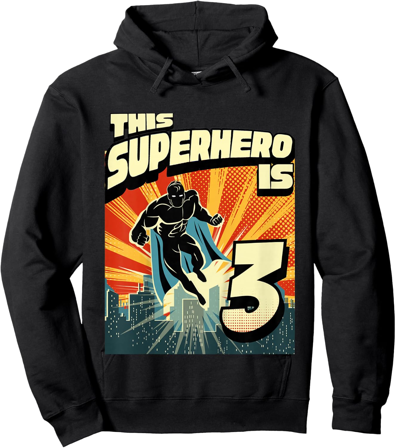 3 Year Old 3rd Vintage Retro Comic Superhero Birthday Party Hoodie - Hoodie | Black