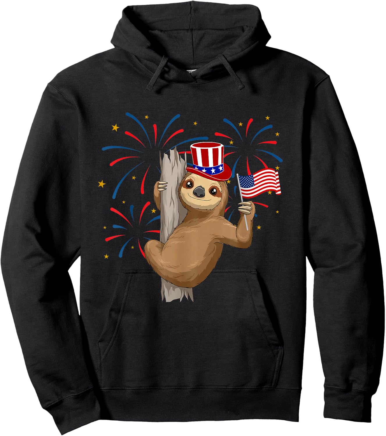 Funny 4th of July Sloth With American Flag Patriotic Hoodie - Hoodie | Black