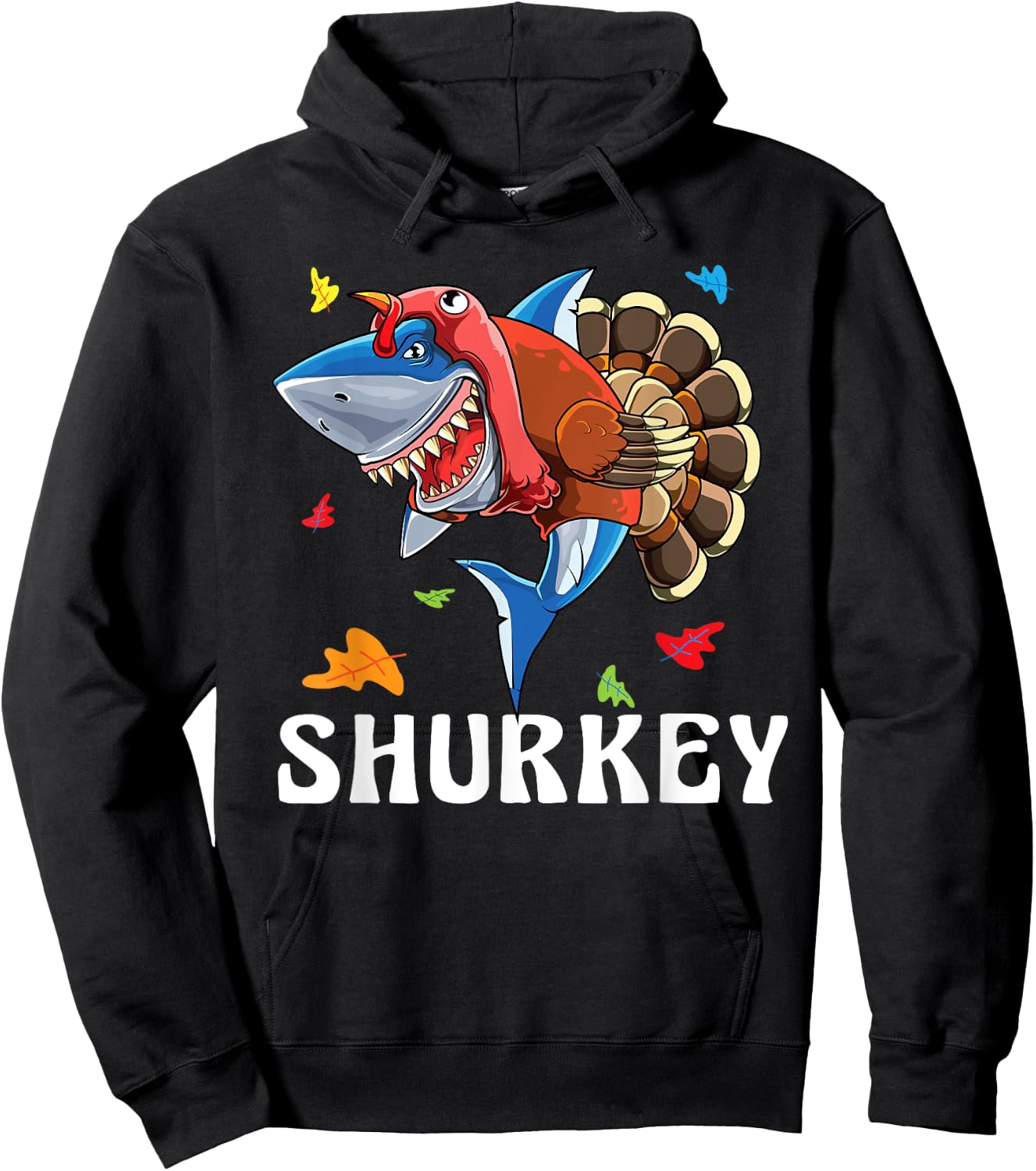 Boy Thanksgiving Shark Lover Cute Boys Turkey Day Funny Kids Hoodie - Hoodie | Black