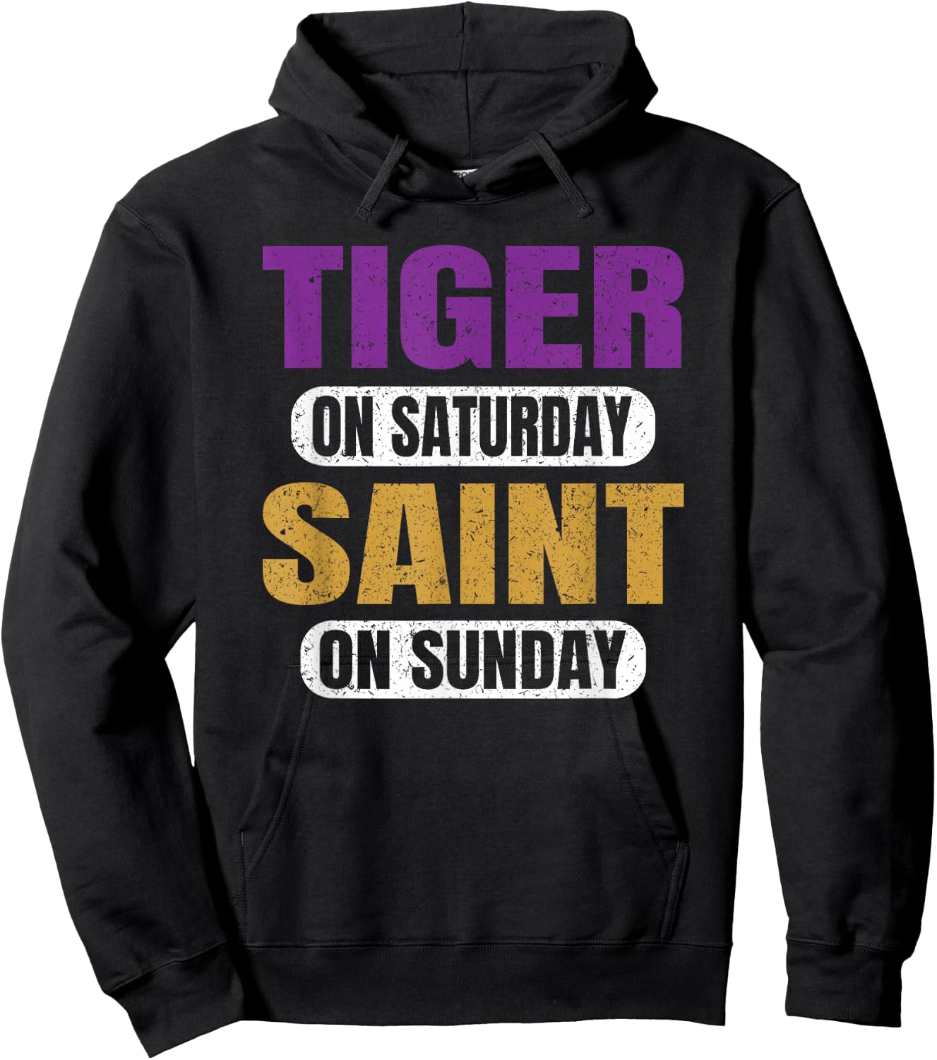 Tiger on Saturday Saint on Sunday Sports Fans Funny Vintage Hoodie - Hoodie | Black