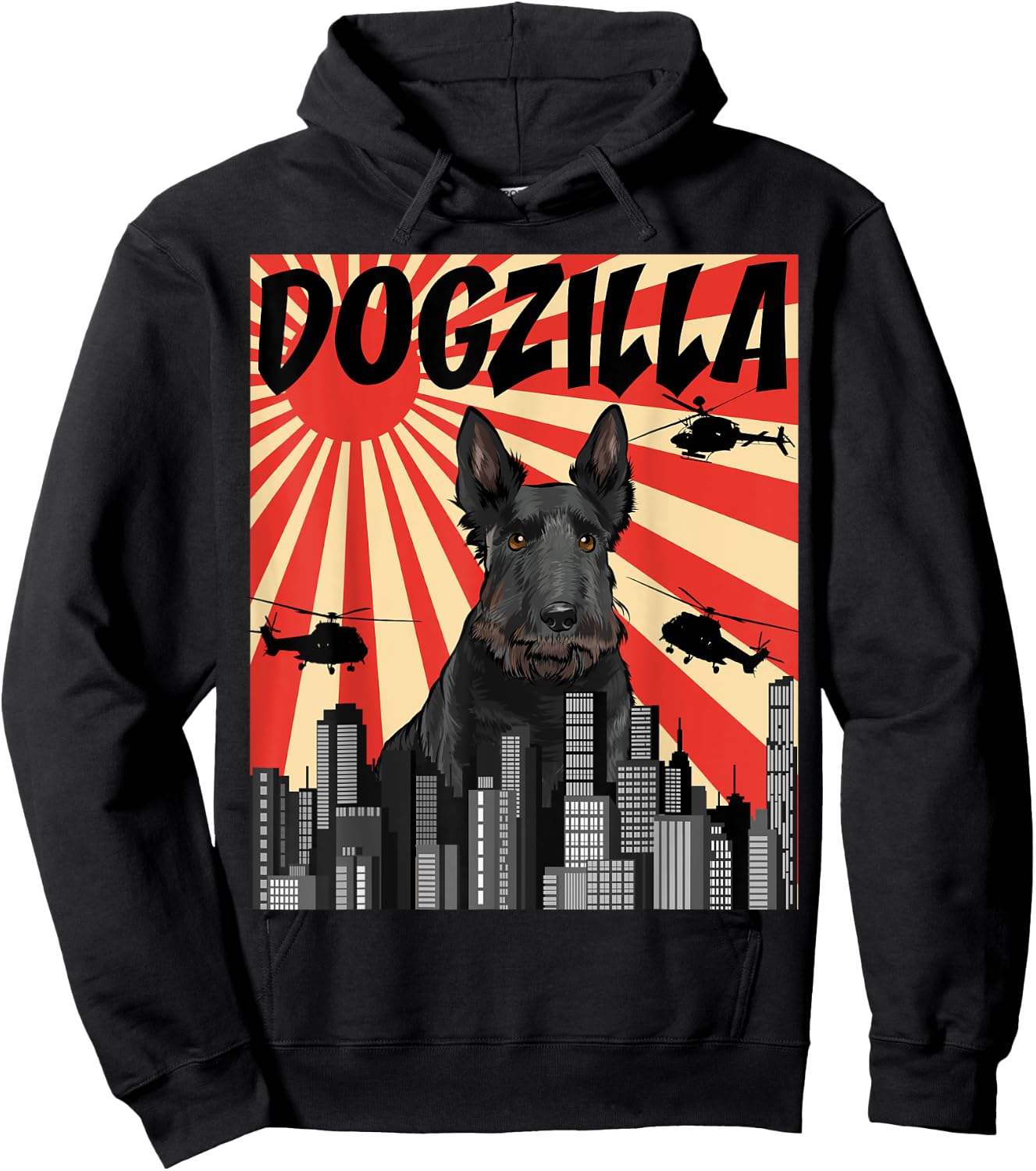 Funny Retro Japanese Dogzilla Scottish Terrier Hoodie - Hoodie | Black