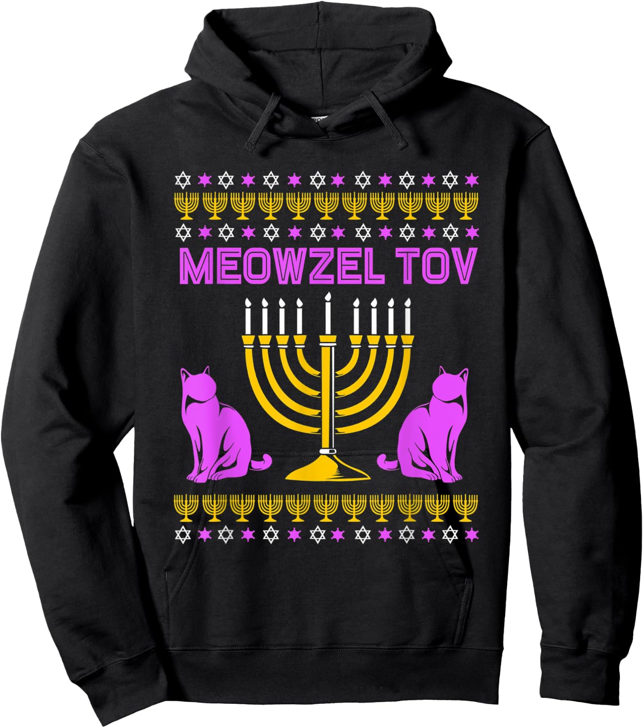 Hanukkah Cat Menorahs For Chanukah Meowzel Tov Hoodie - Hoodie | Black