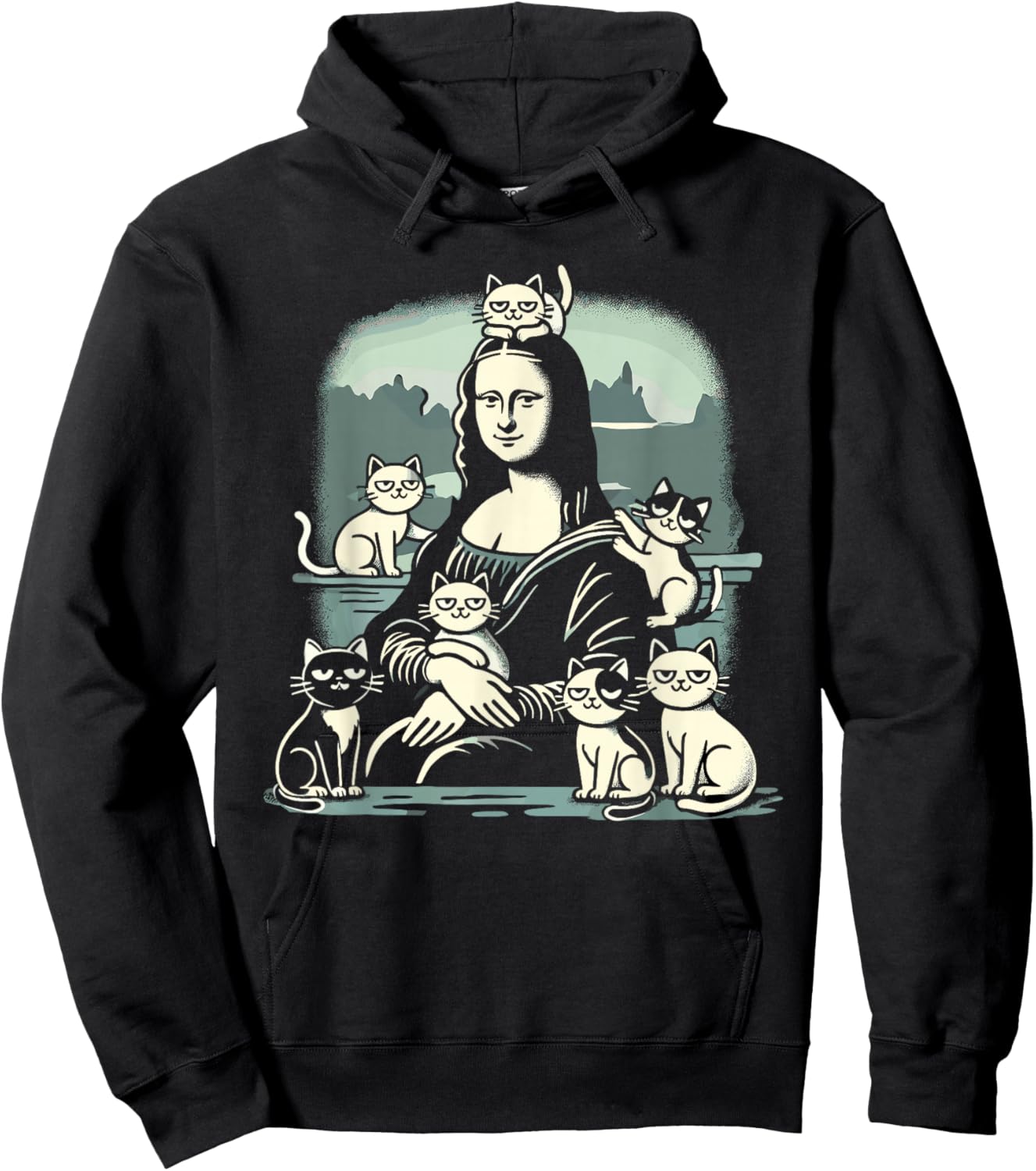 Retro Mona Lisa with Cats Novelty Men Women Kids Funny Cat Hoodie - Hoodie | Black