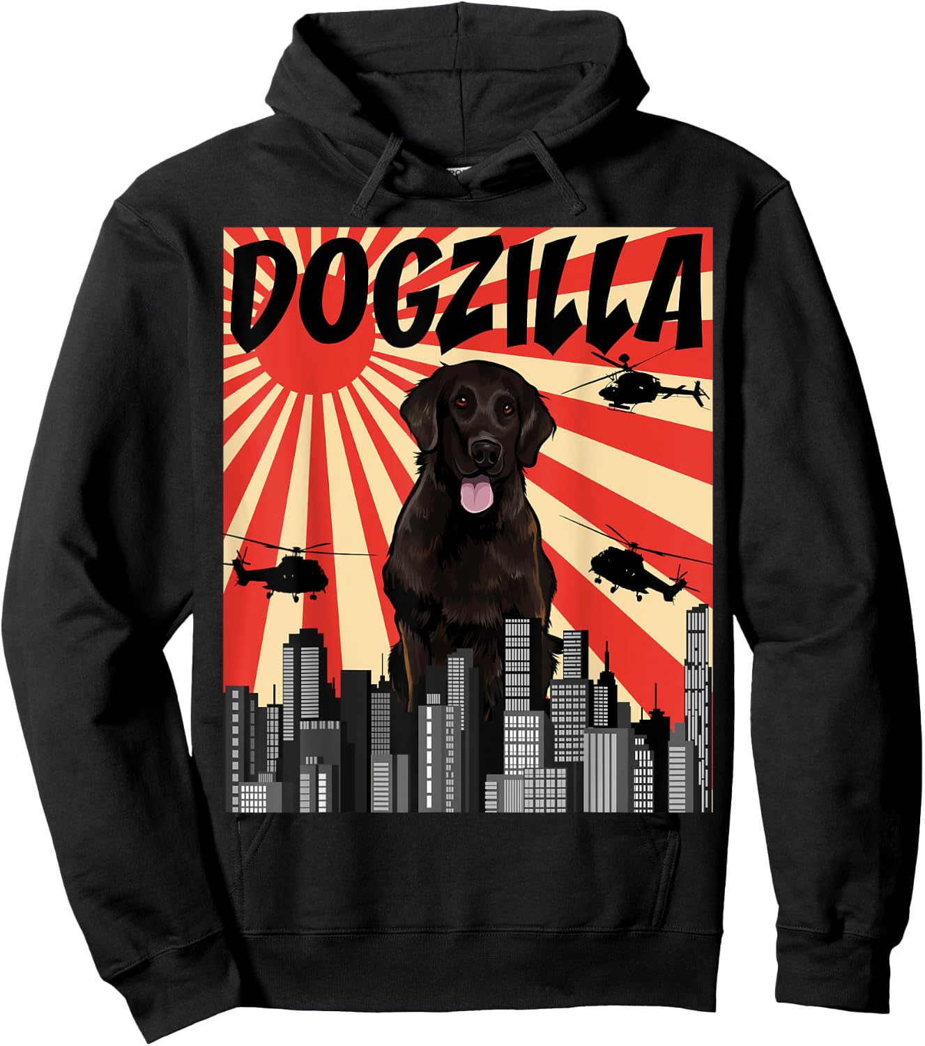 Funny Retro Japanese Dogzilla Flat-Coated Retriever Hoodie - Hoodie | Black