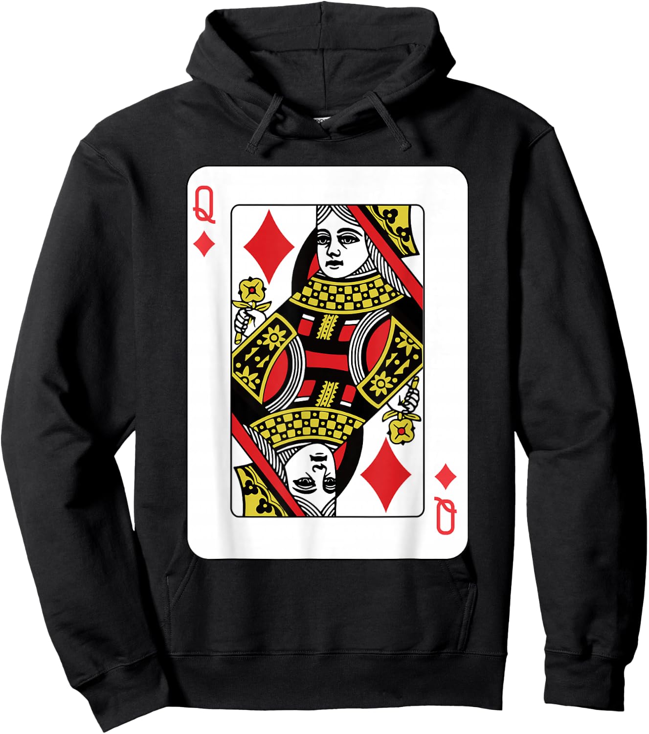 Queen of Diamonds Playing Card Poker Hoodie - Hoodie | Black