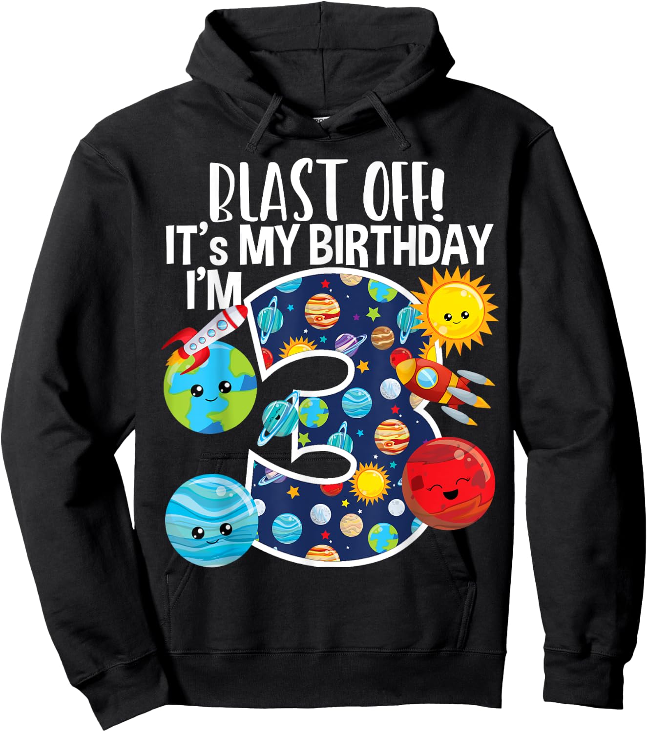 Space Planets Funny Solar Space 3rd Birthday Party 3 Yrs Old Hoodie - Hoodie | Black