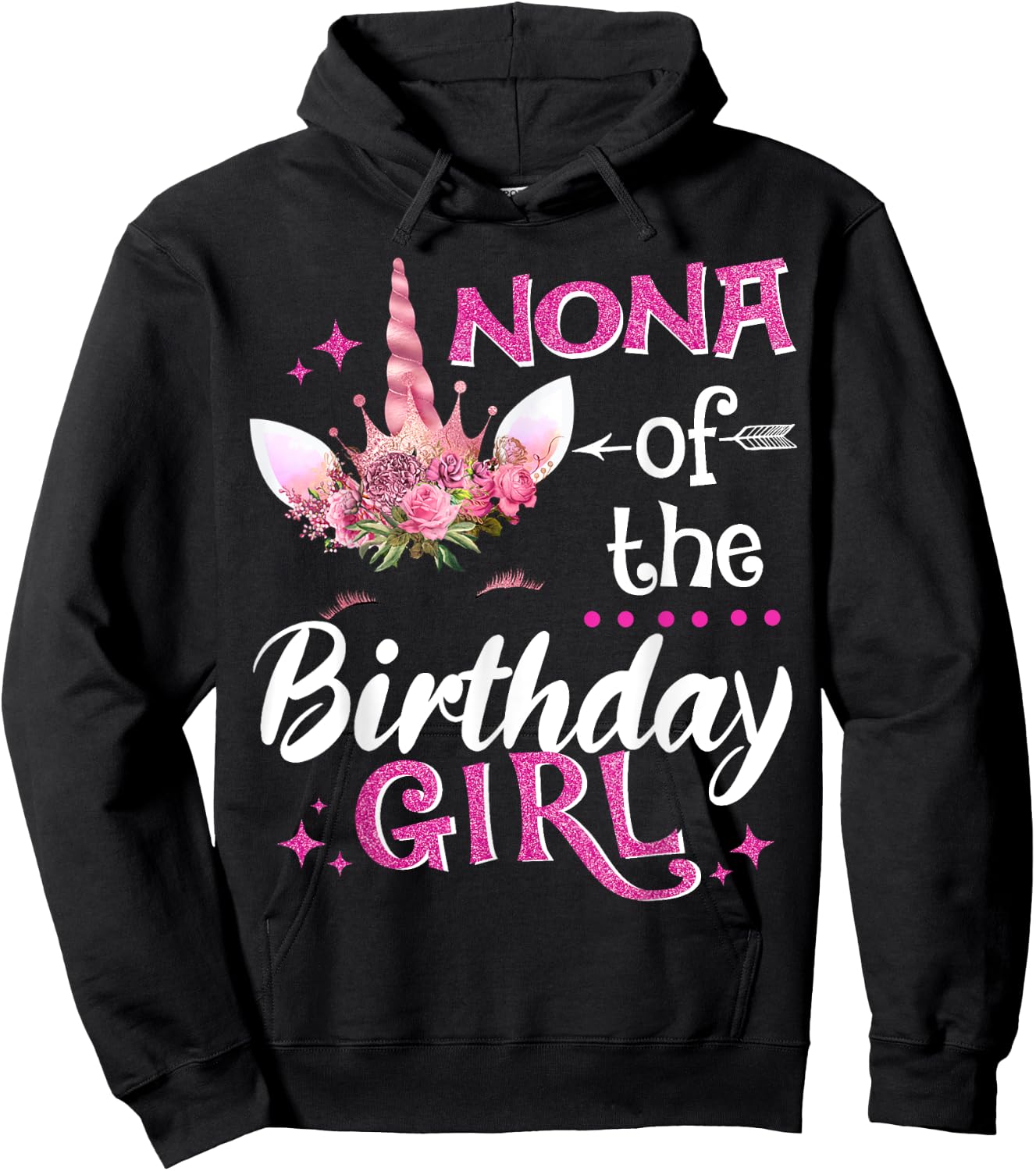 Nona Of The Birthday Girl Unicorn Flower Grandma Hoodie - Hoodie | Black