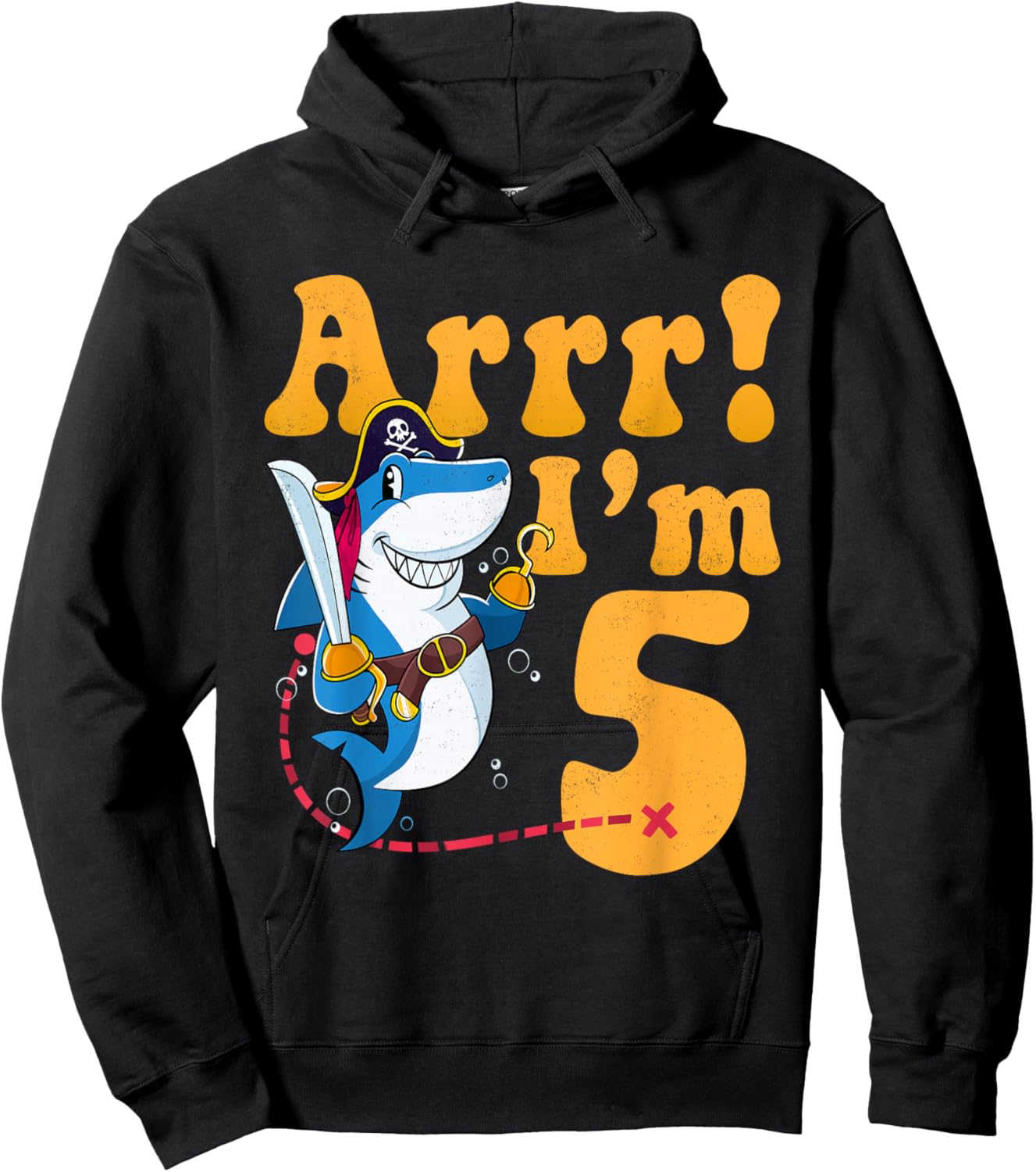 Kids 5th Shark Pirate Birthday Party 5 Five Years Old Boys Hoodie - Hoodie | Black