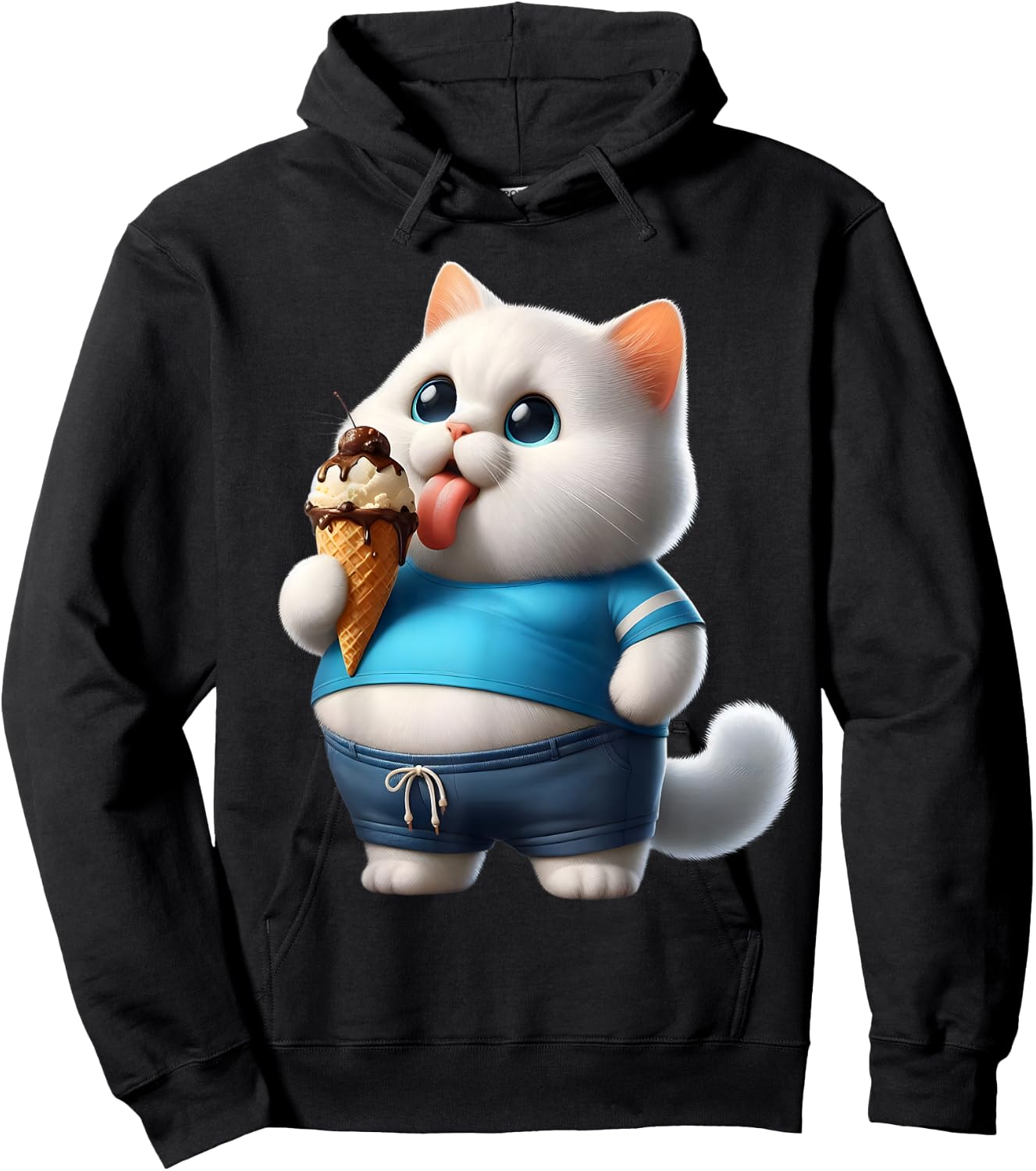 Funny Fat Cat Men Women Kids Ice Cream Fat Kitten Cat Lover Hoodie - Hoodie | Black