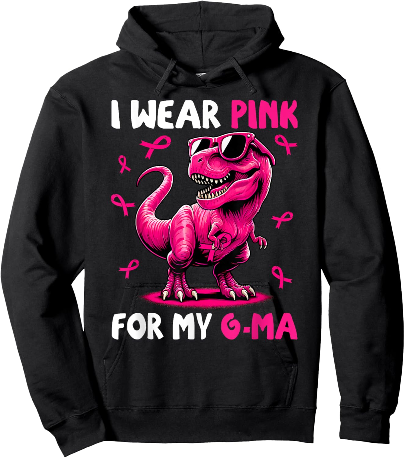 I Wear Pink For My G-ma T-rex Dinosaur Breast Cancer Hoodie - Hoodie | Black