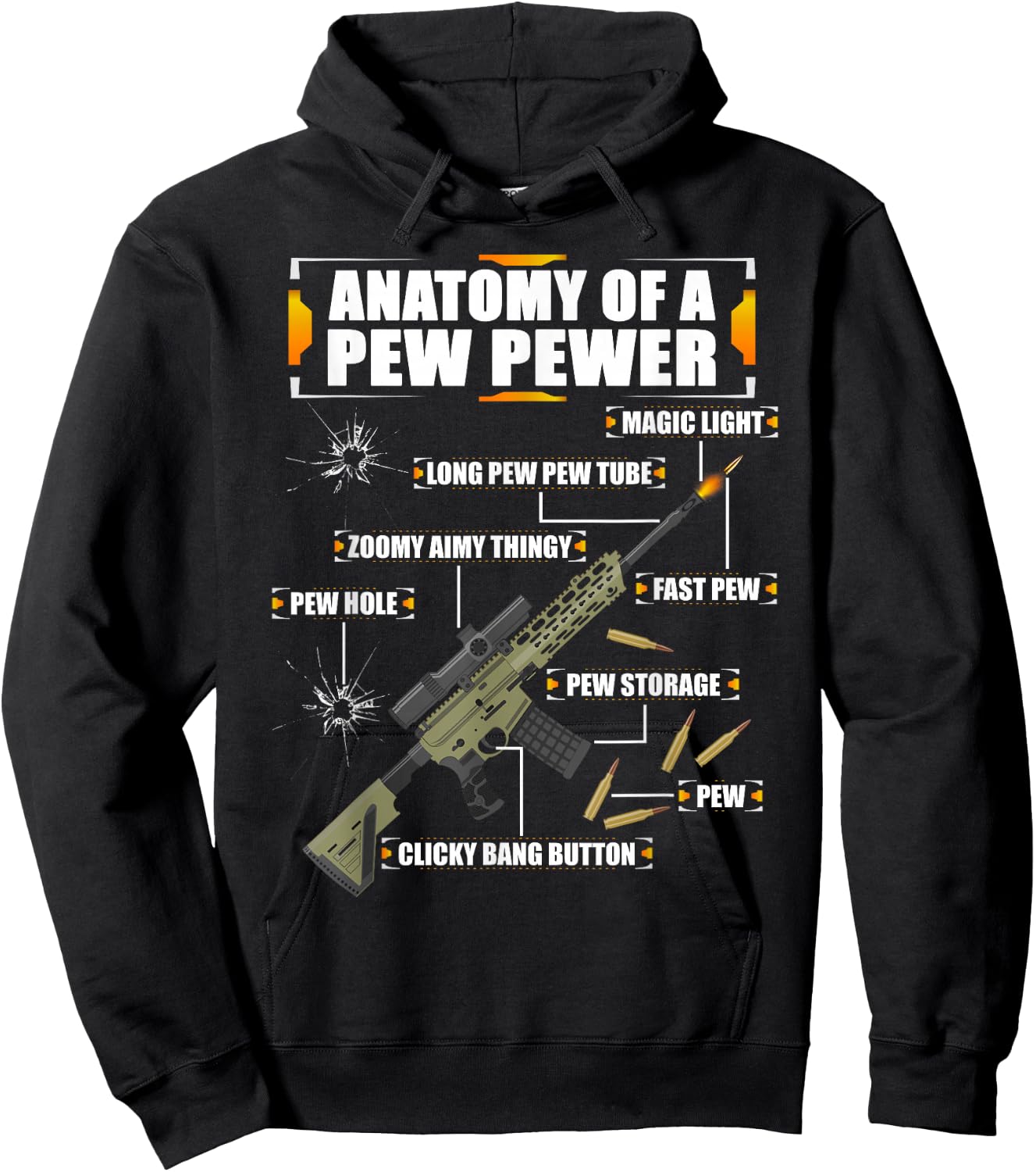 Anatomy of a Pew Pewer Machine Gun Weapons Saying Hoodie - Hoodie | Black