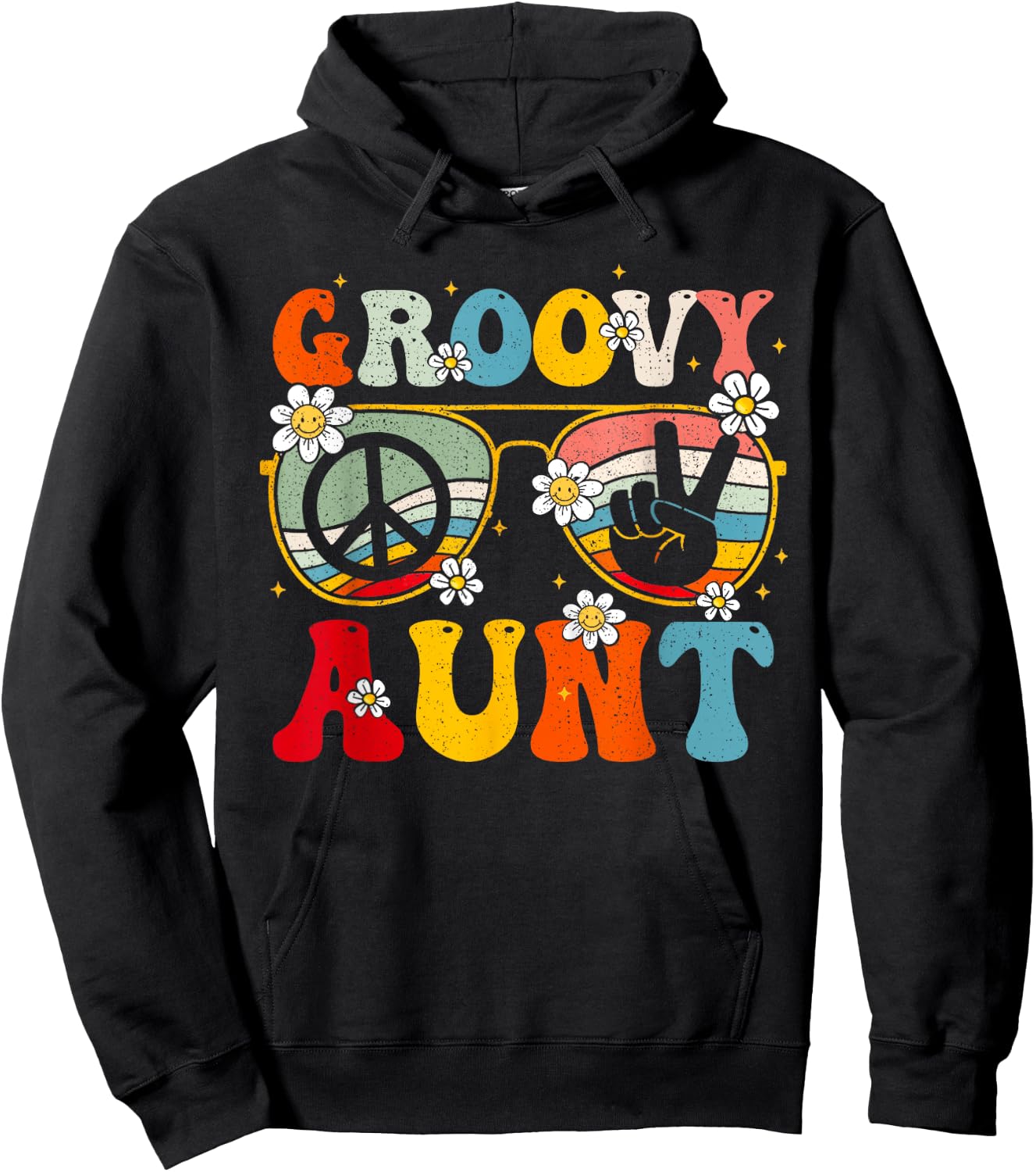 Groovy Aunt Retro Matching Family Colorful 60s 70s Auntie Hoodie - Hoodie | Black