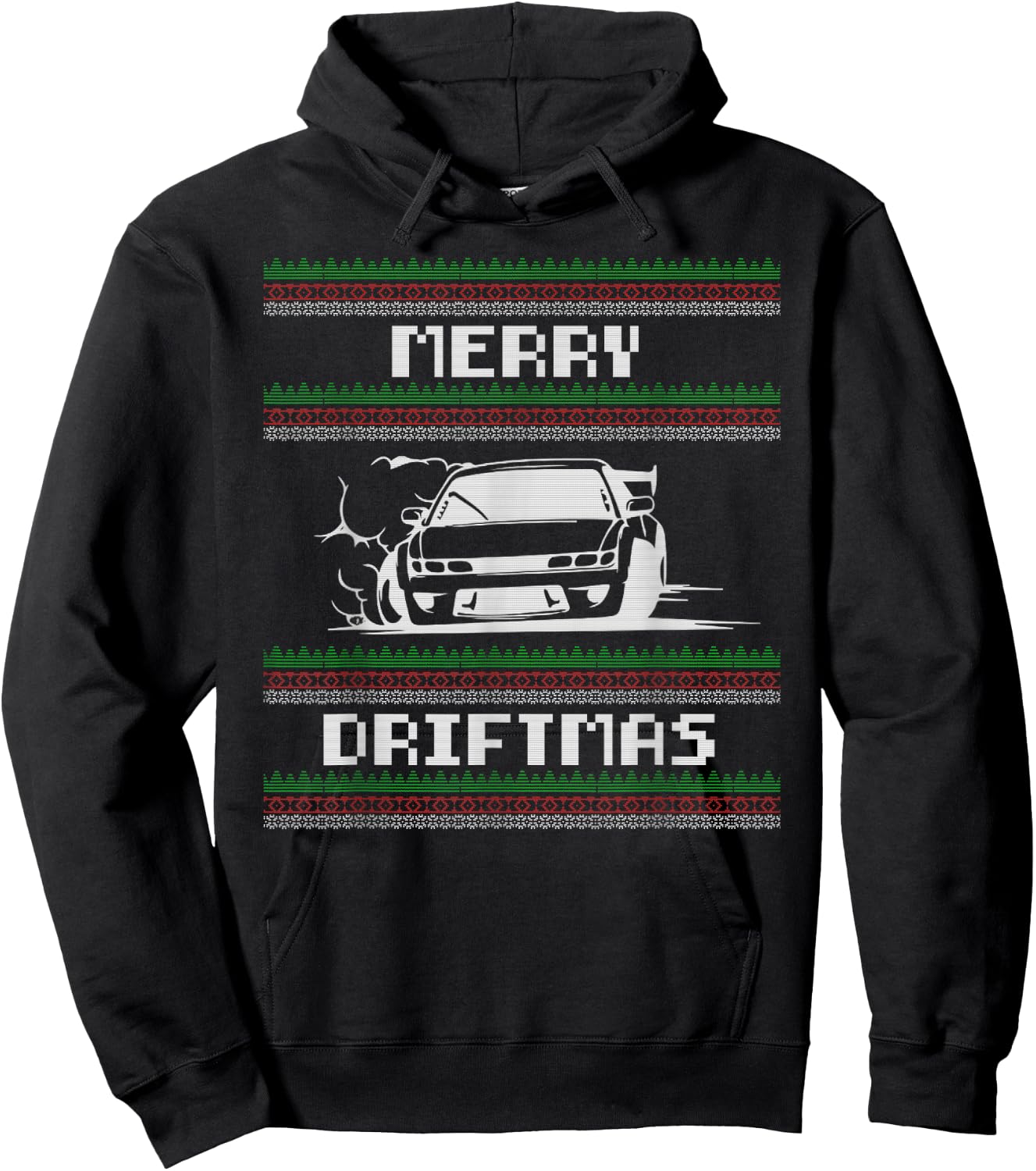 Christmas Ugly Sweater Pun - Merry Driftmas Car Drift Racer Hoodie - Hoodie | Black