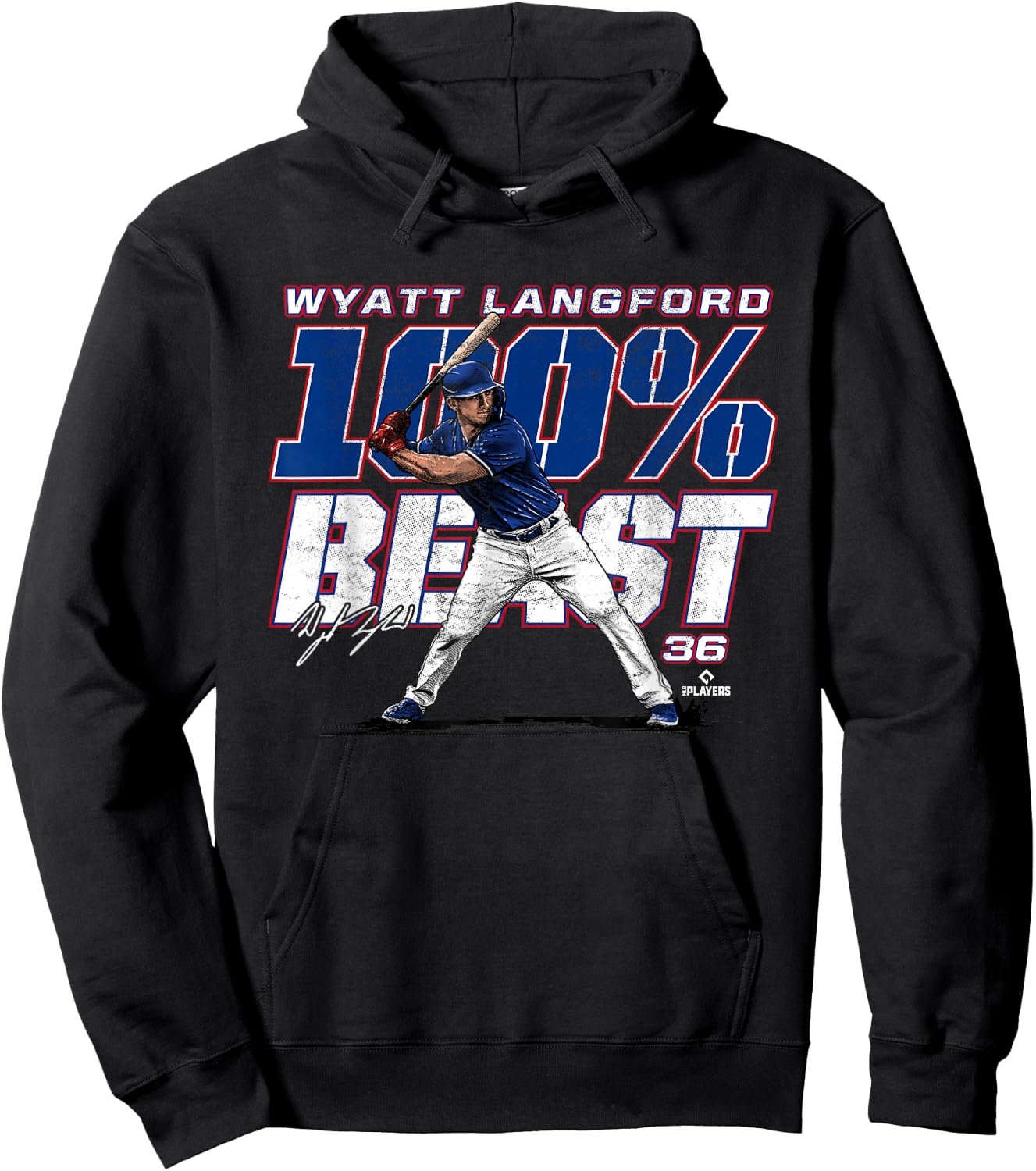 100 Percent Beast Wyatt Langford Texas MLBPA Hoodie - Hoodie | Black