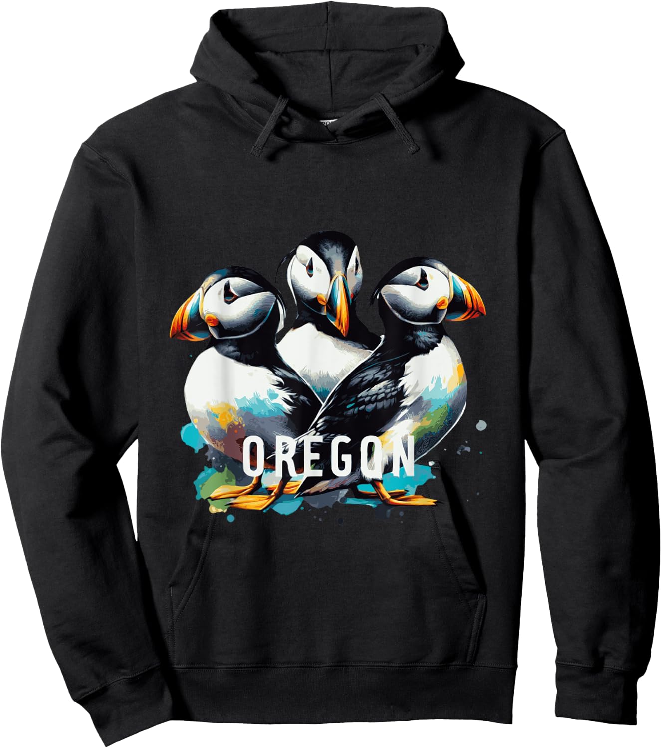 Oregon Puffins Cute birds water color Hoodie - Hoodie | Black