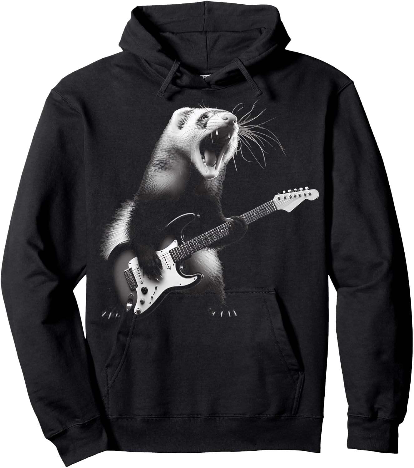 Ferret Playing Guitar Rock and Roll Rock Star Men Women Kids Hoodie - Hoodie | Black