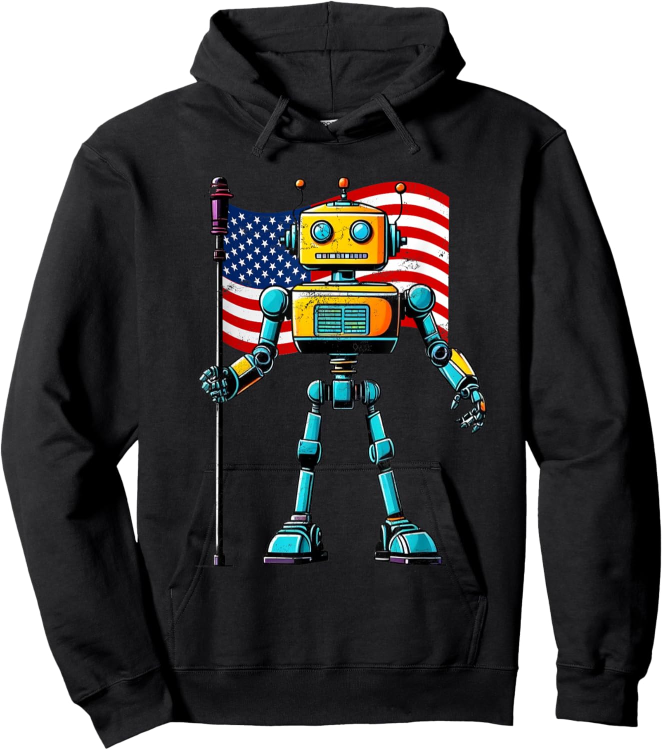 Robot AI American USA Flag 4th of July Patriotic Robots Hoodie - Hoodie | Black