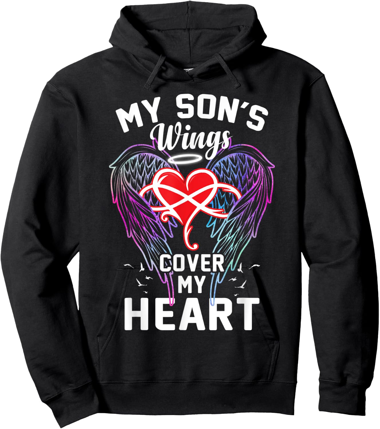 My Son Is Wings Cover My Heart Father Mother Dad Mom Family Hoodie - Hoodie | Black