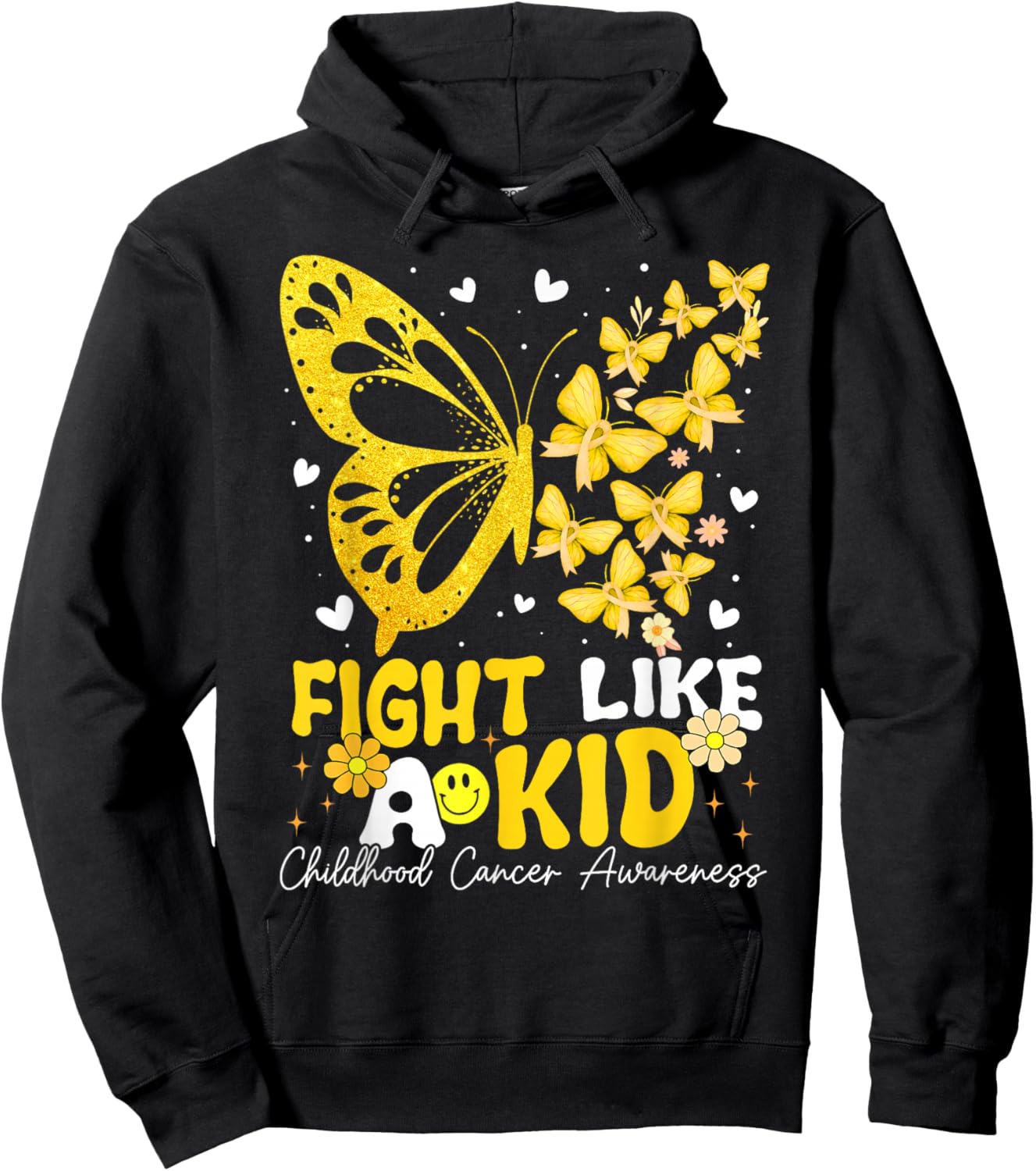 Fight Like Kids Childhood Cancer Awareness Ribbon Boys Girls Hoodie - Hoodie | Black