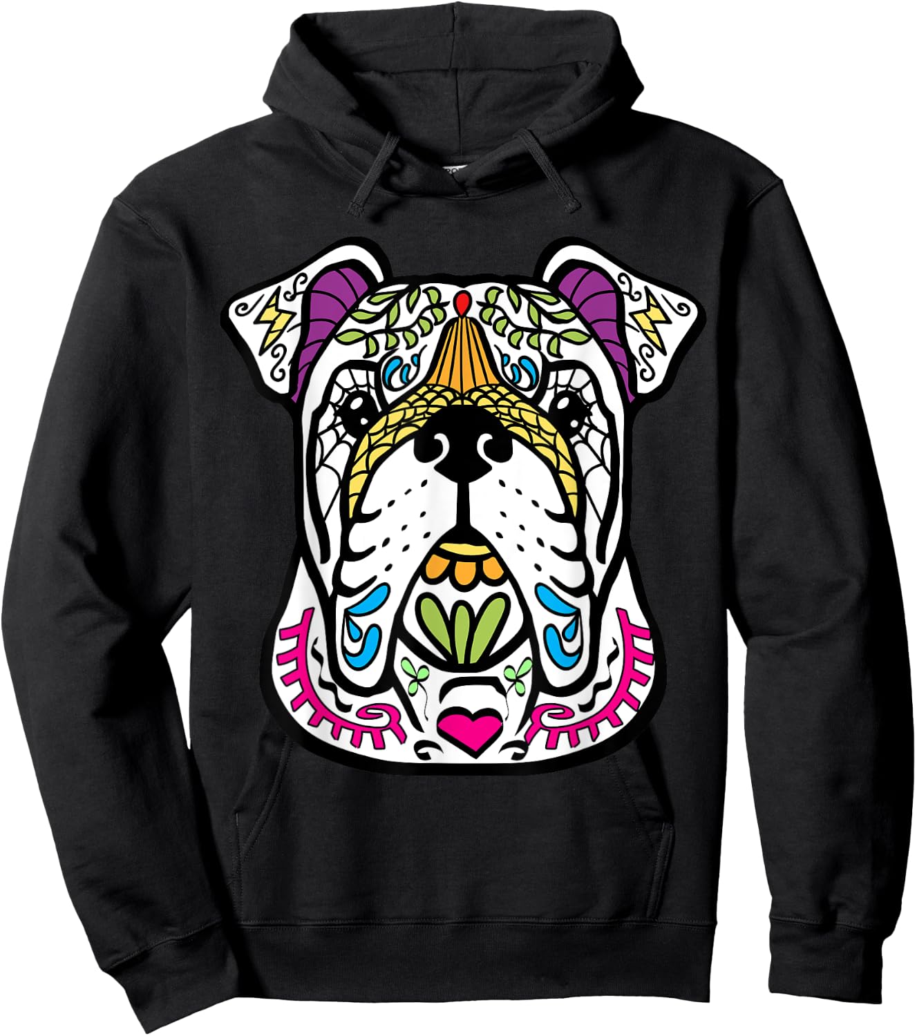 English Bulldog - Day Of The Dead Sugar Skull Dog Gift Women Kids Hoodie - Hoodie | Black