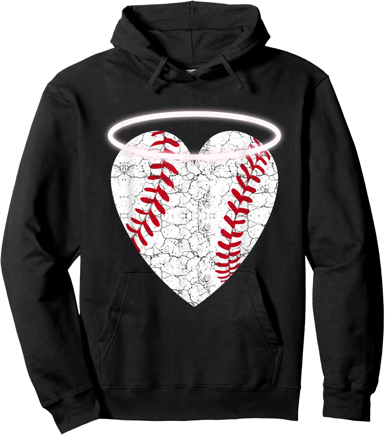 Vintage Angel Baseball Heart with Halo Hoodie - Hoodie | Black