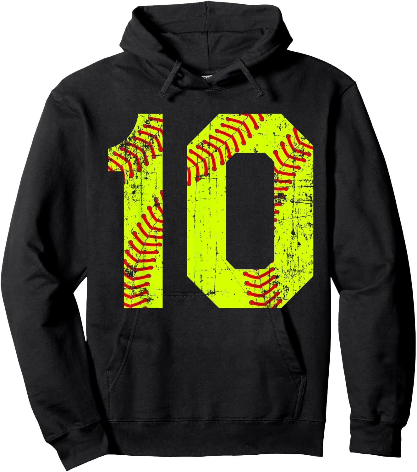 Vintage Softball 10 Jersey Number Hoodie - Hoodie | Black